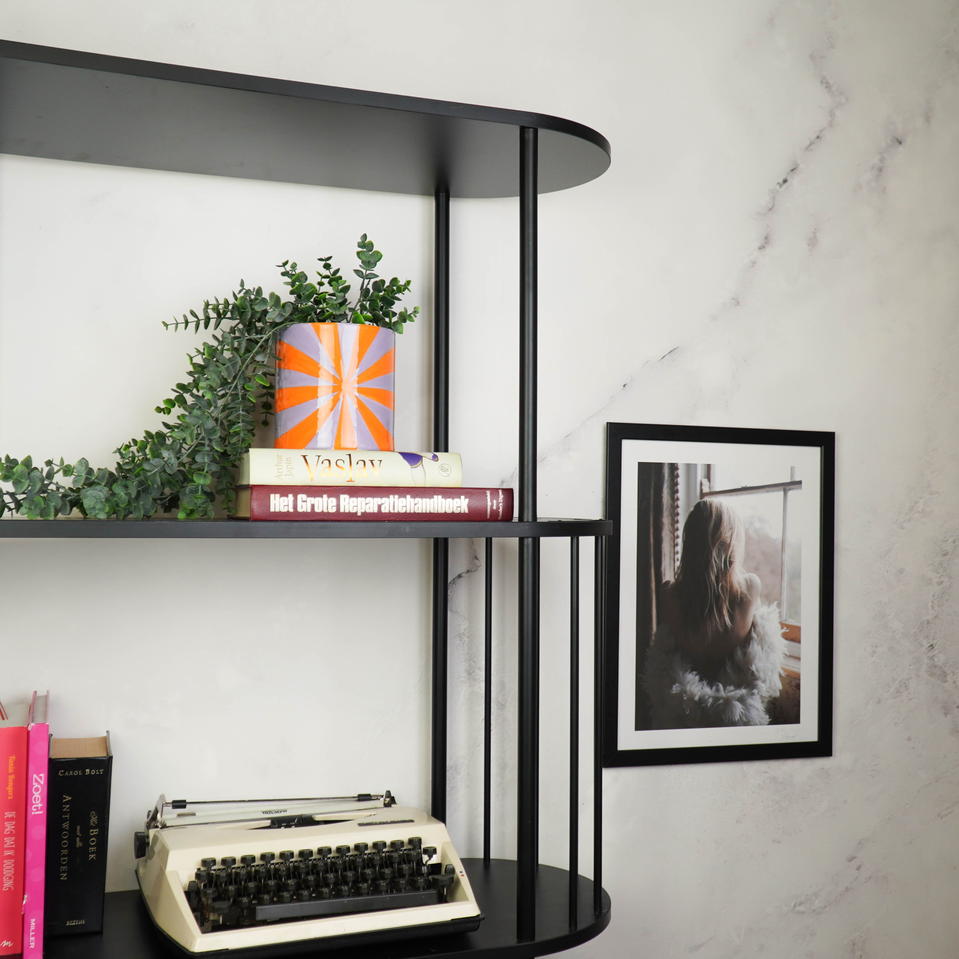 Pot - Planten Pot Swirl - Dolomiet - Oranje/ Lila - 15.5x15.5x16 cm