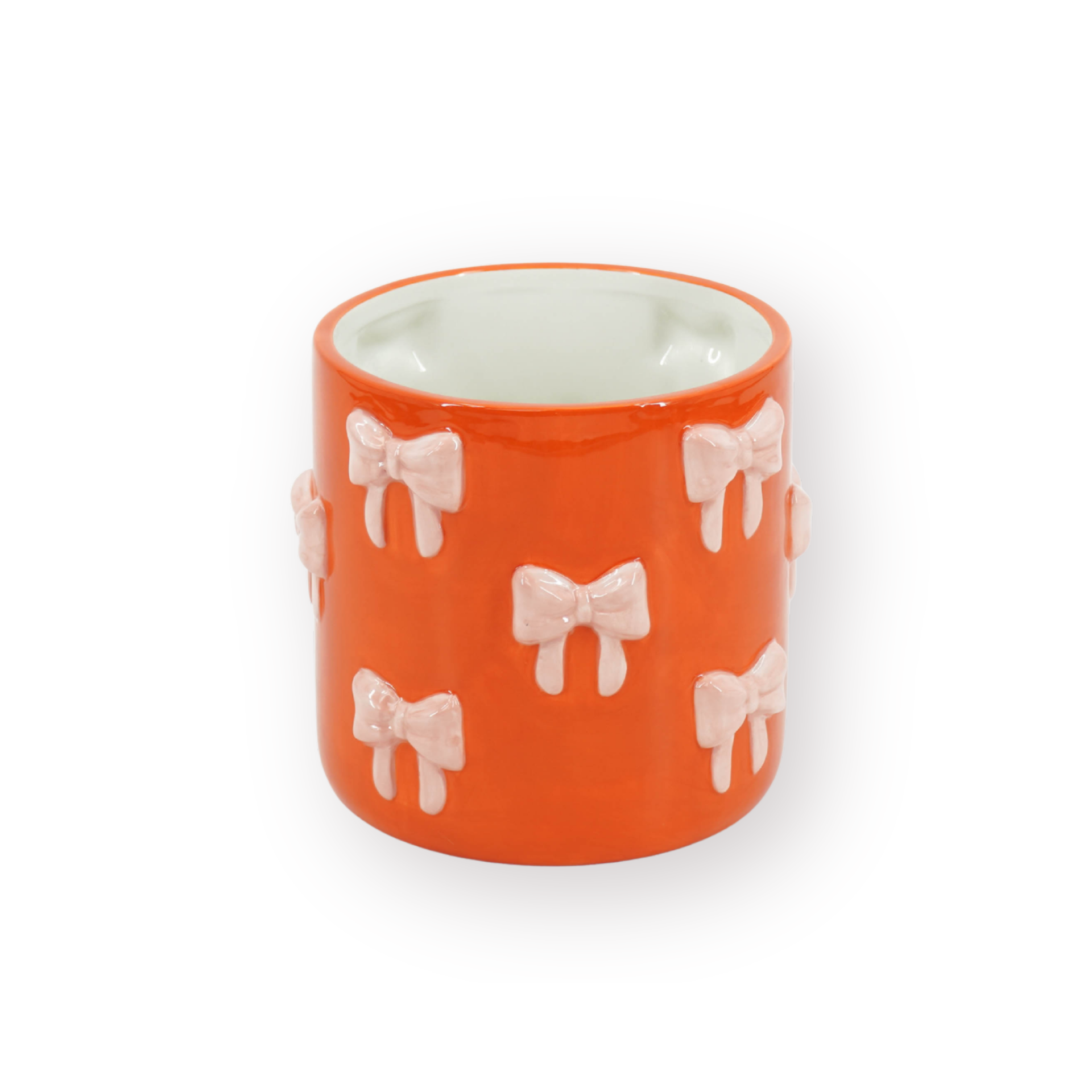 Pot - Planten Pot Strikjes - Dolomiet - Oranje/ Roze - 12.5x12.5x13 cm