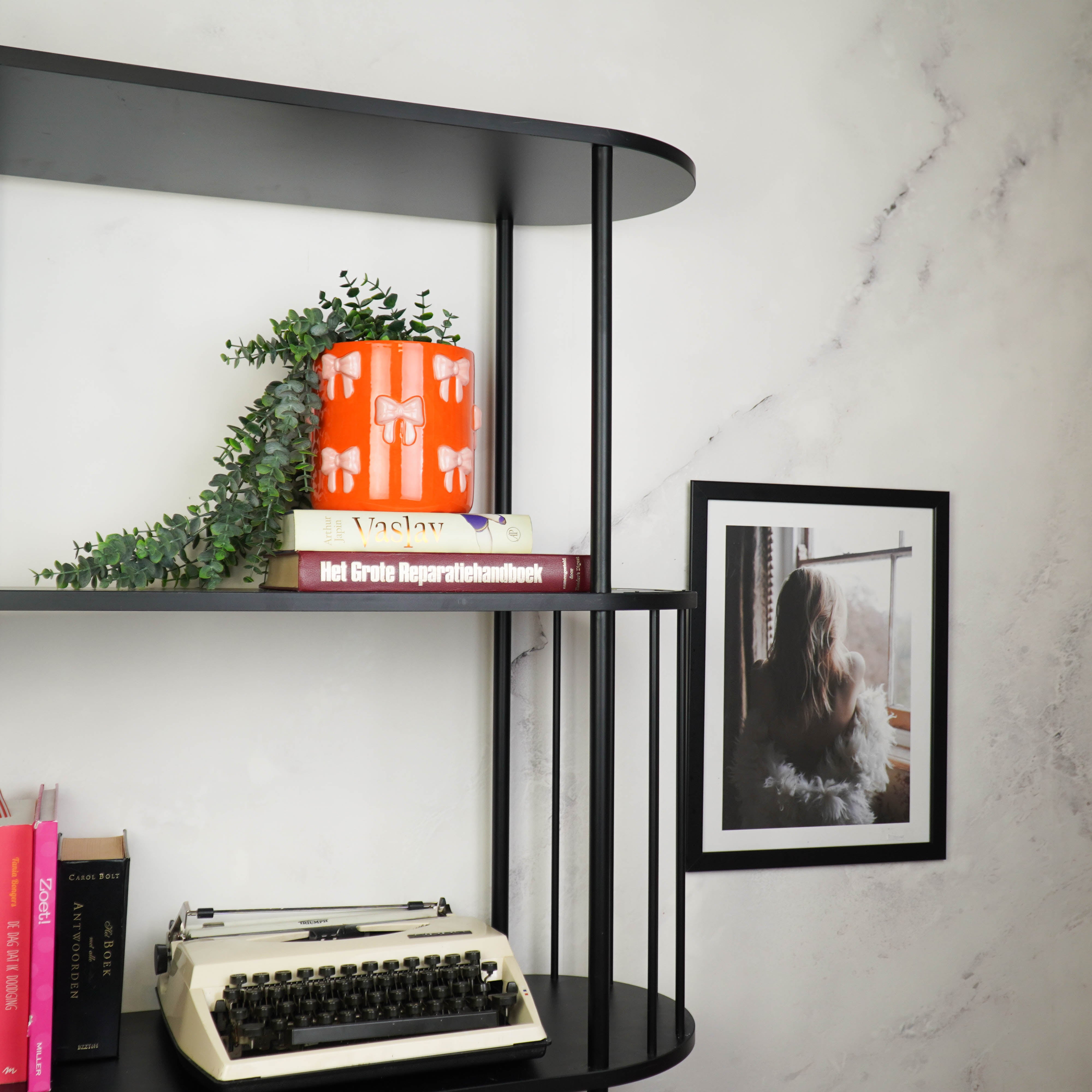 Pot - Planten Pot Strikjes - Dolomiet - Oranje/ Roze - 12.5x12.5x13 cm