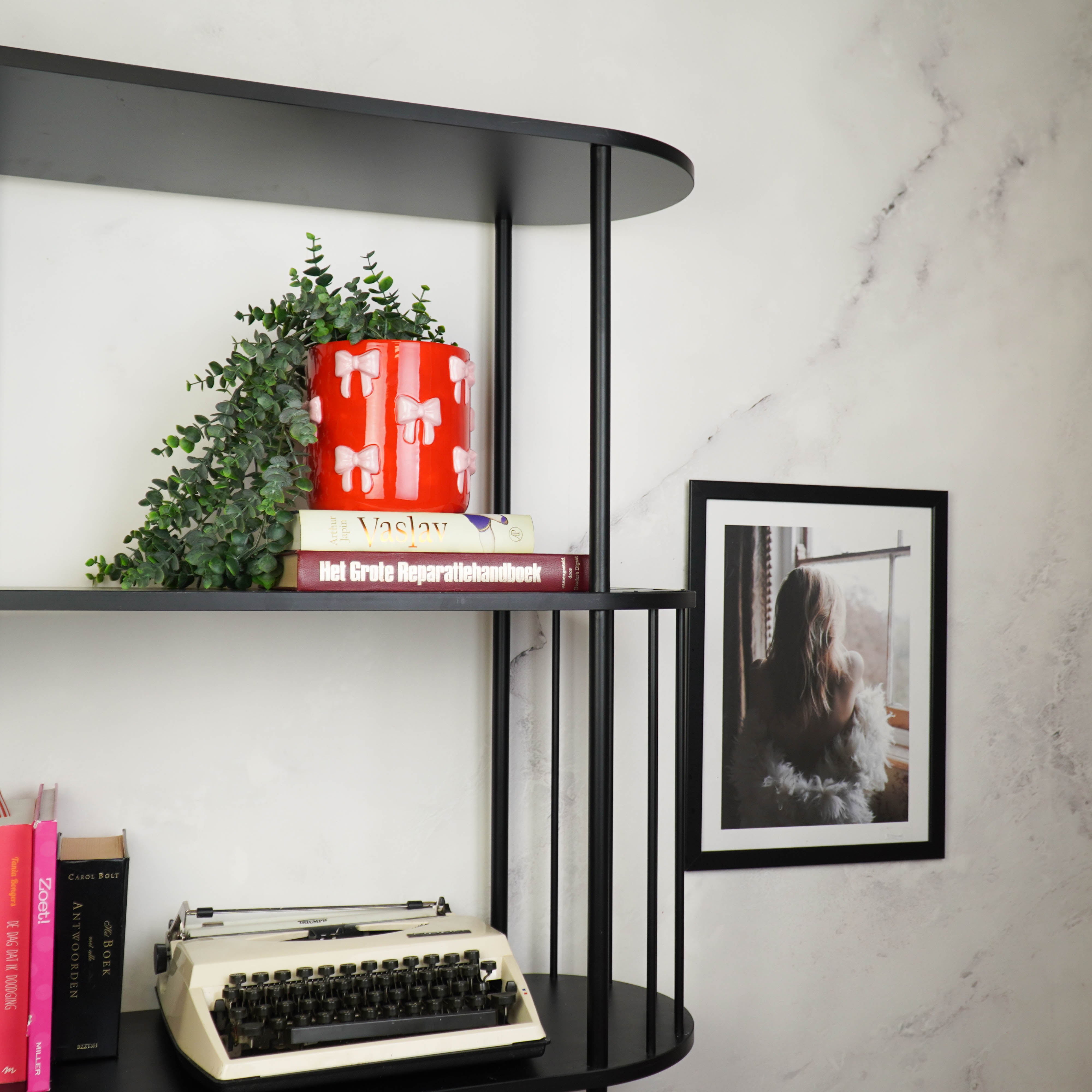 Pot - Planten Pot Strikjes - Dolomiet - Rood/Roze - 12.5x12.5x13 cm