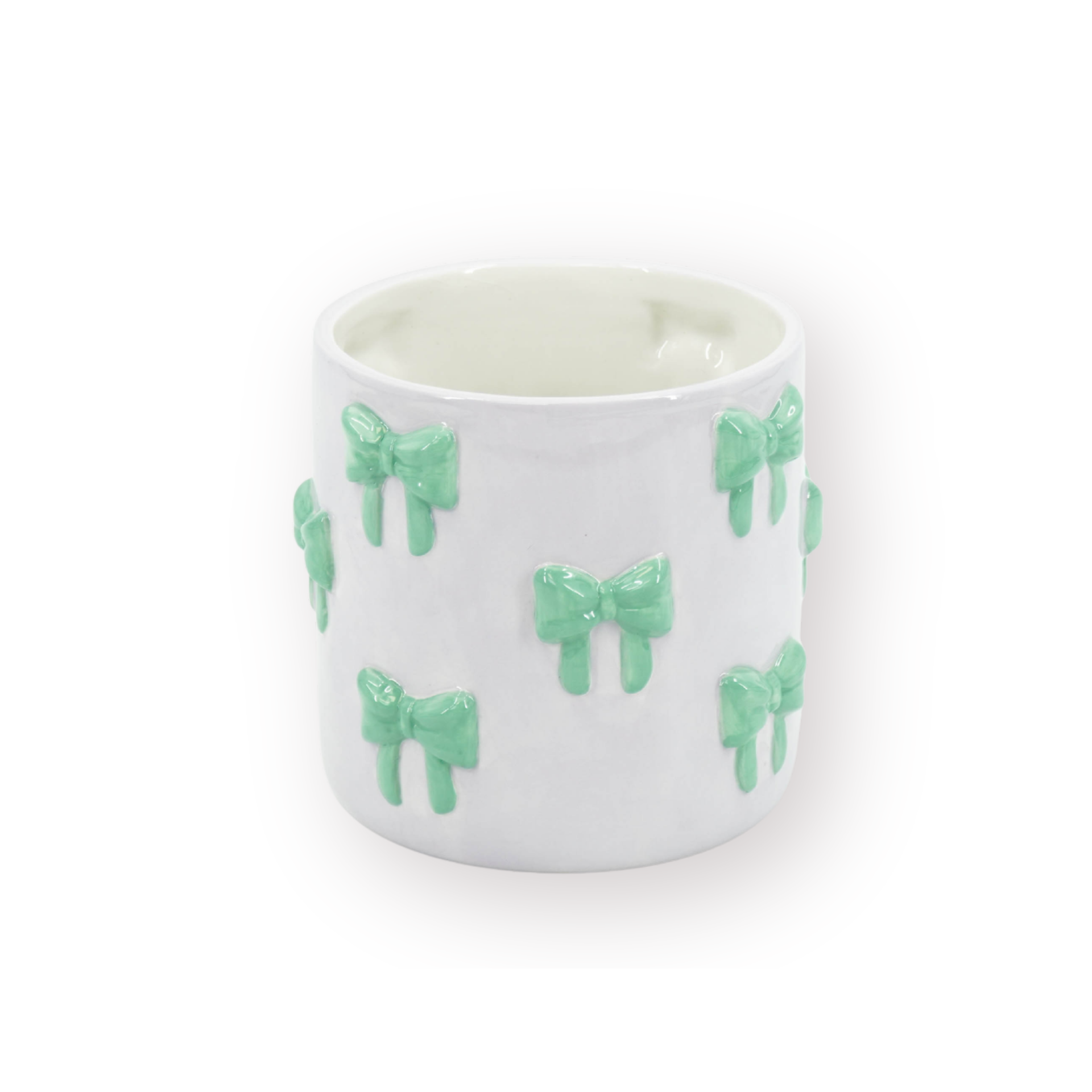 Pot - Planten Pot Strikjes - Dolomiet - Lila/ Groen - 12.5x12.5x13 cm