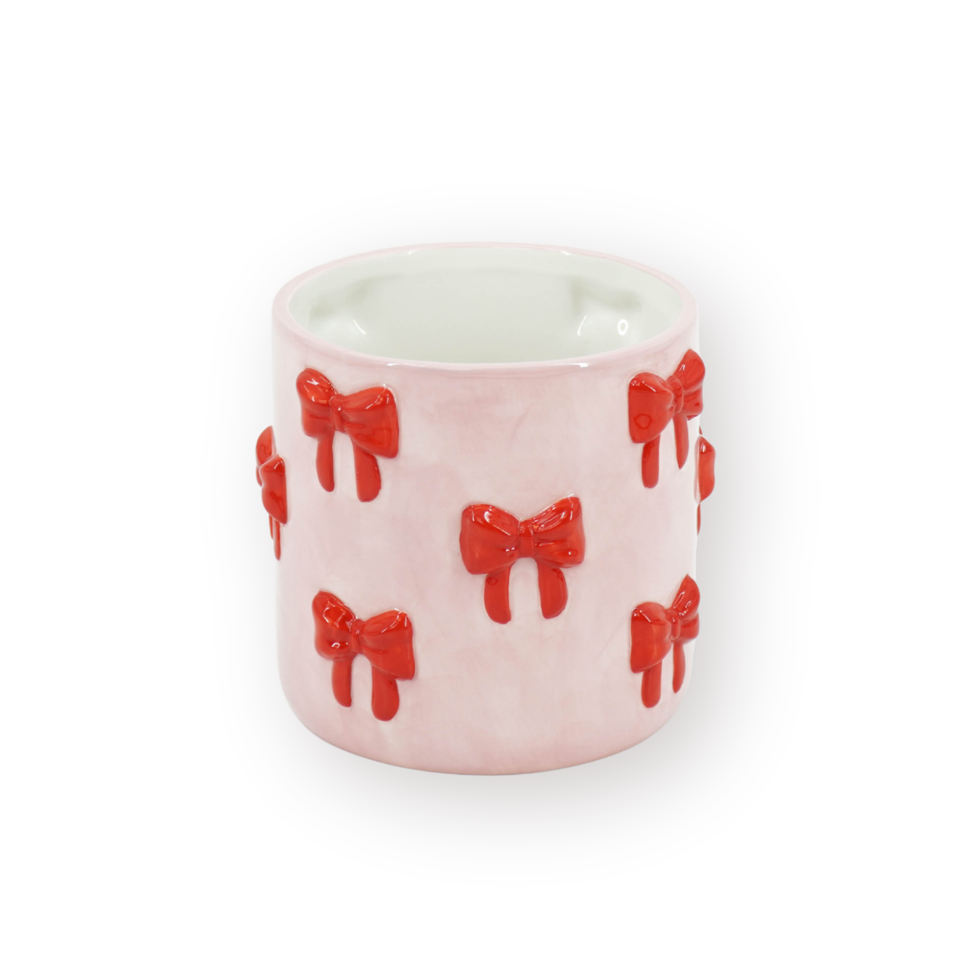 Pot - Planten Pot Strikjes - Dolomiet - Roze/Rood - 12.5x12.5x13 cm