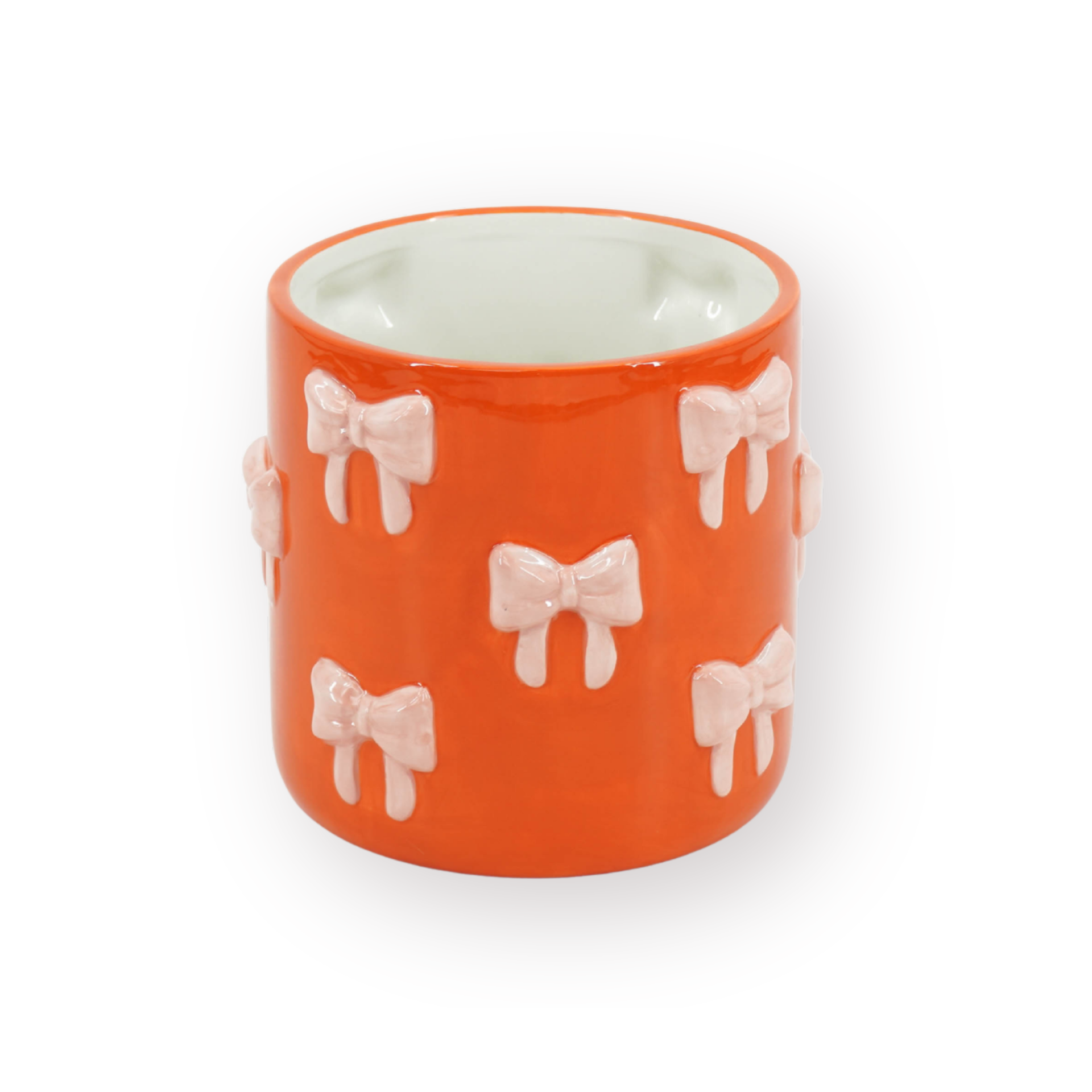 Pot - Planten Pot Strikjes - Dolomiet - Oranje/ Roze - 15.5x15.5x16 cm