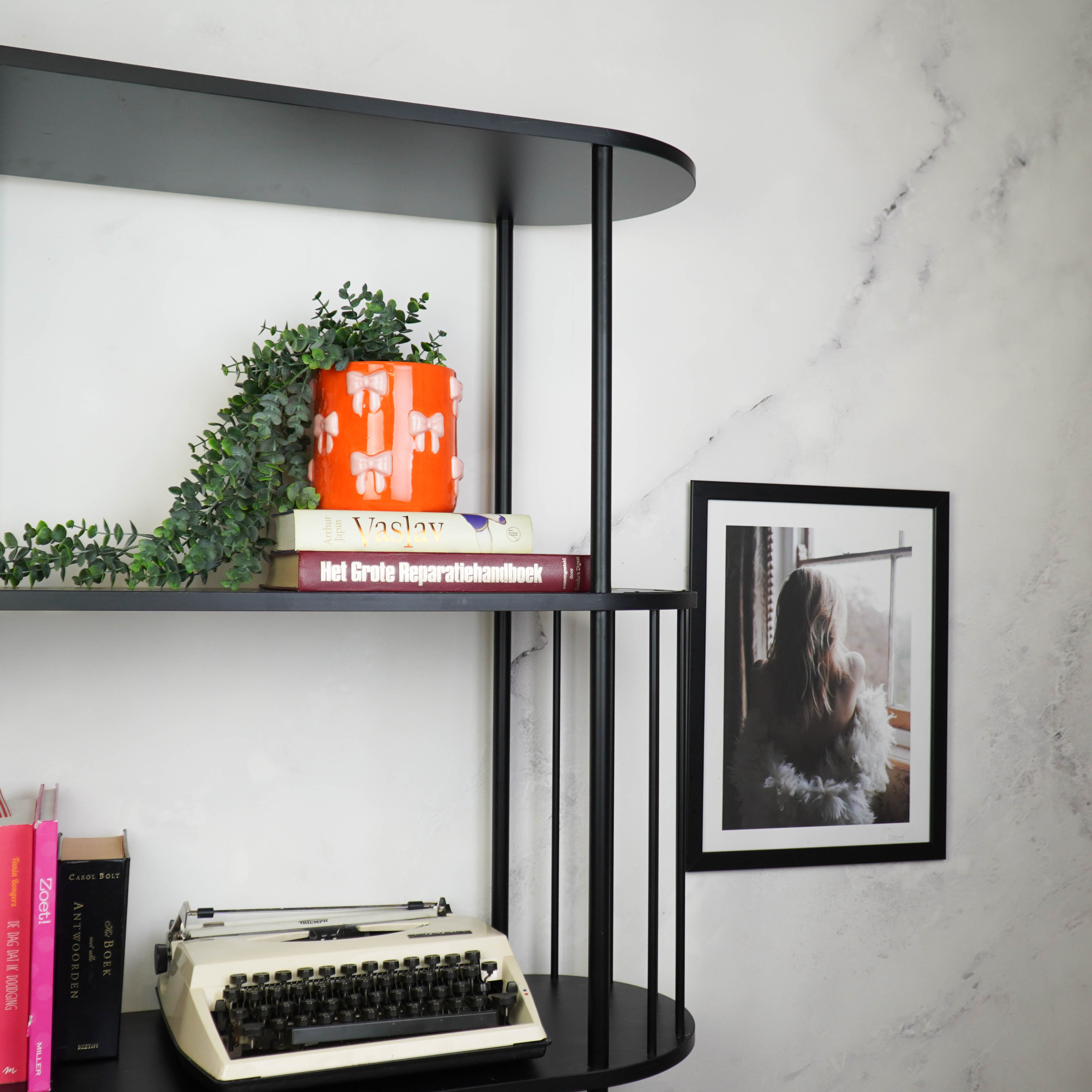 Pot - Planten Pot Strikjes - Dolomiet - Oranje/ Roze - 15.5x15.5x16 cm