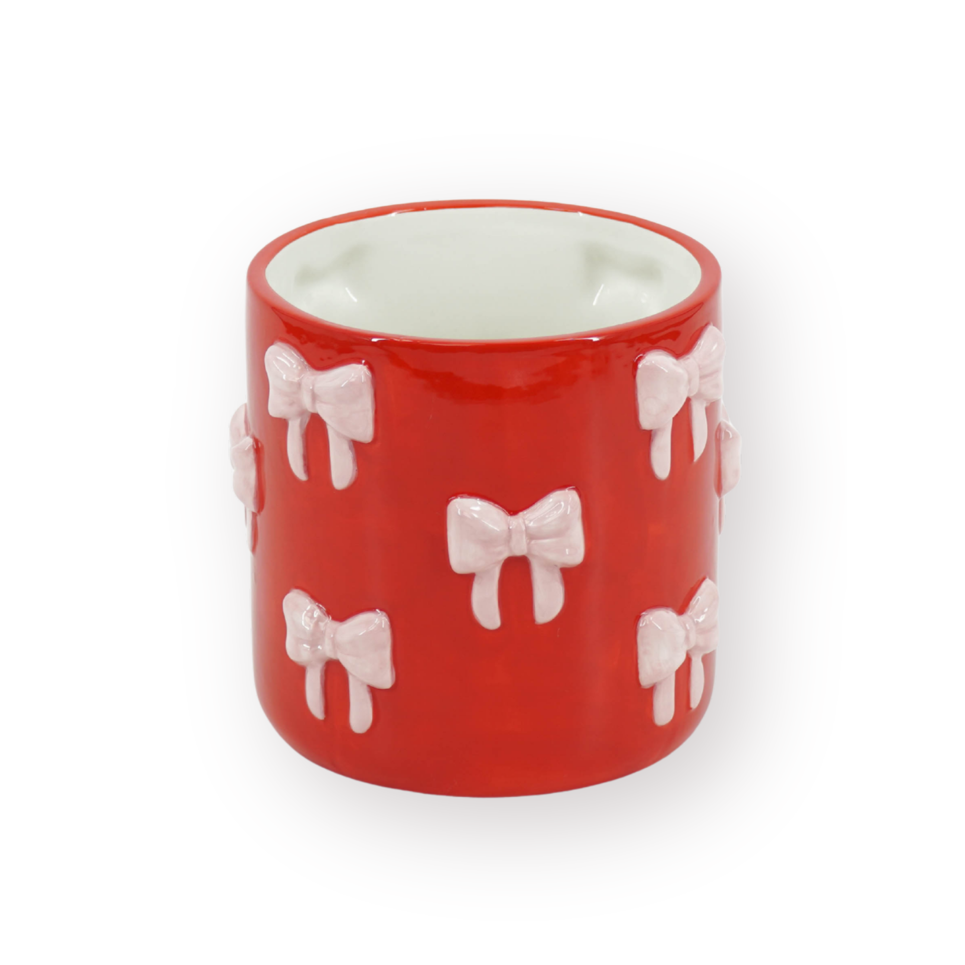 Pot - Planten Pot Strikjes - Dolomiet - Rood/Roze - 15.5x15.5x16 cm