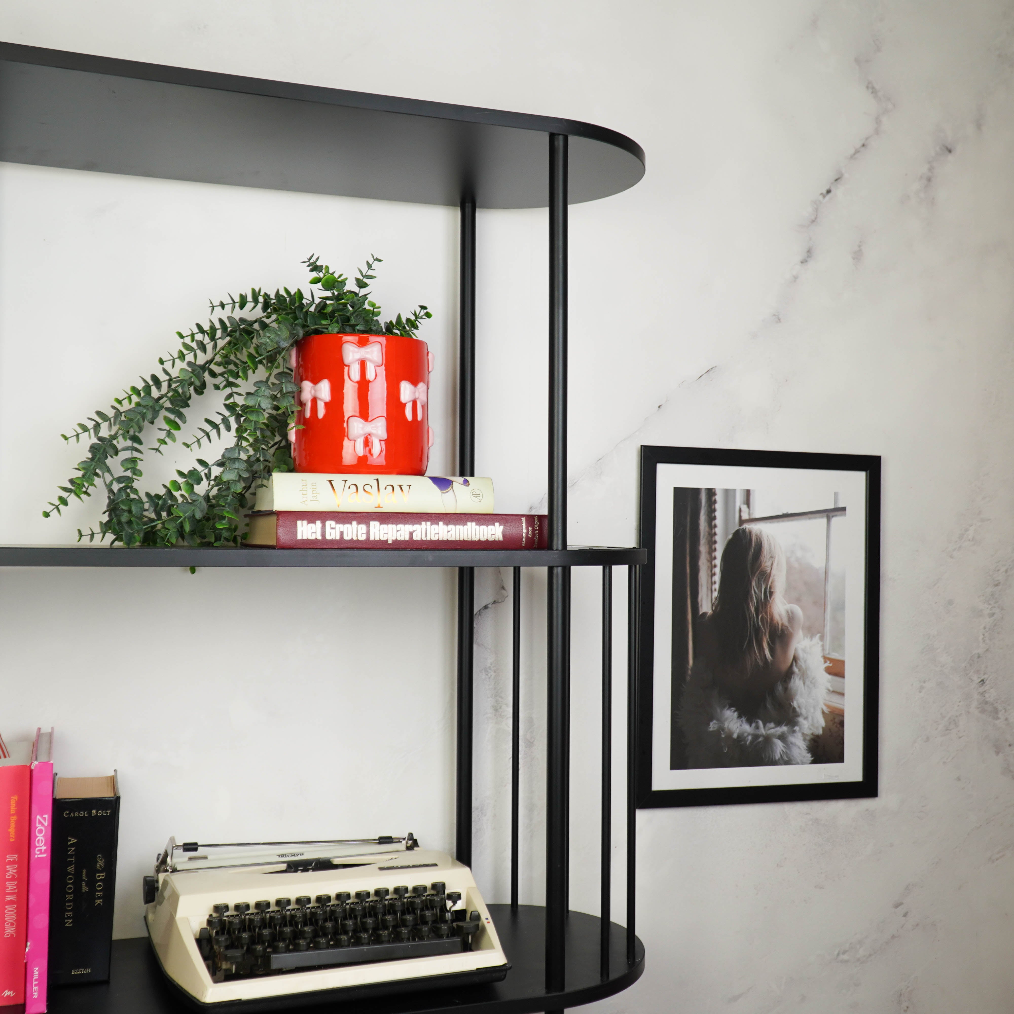 Pot - Planten Pot Strikjes - Dolomiet - Rood/Roze - 15.5x15.5x16 cm