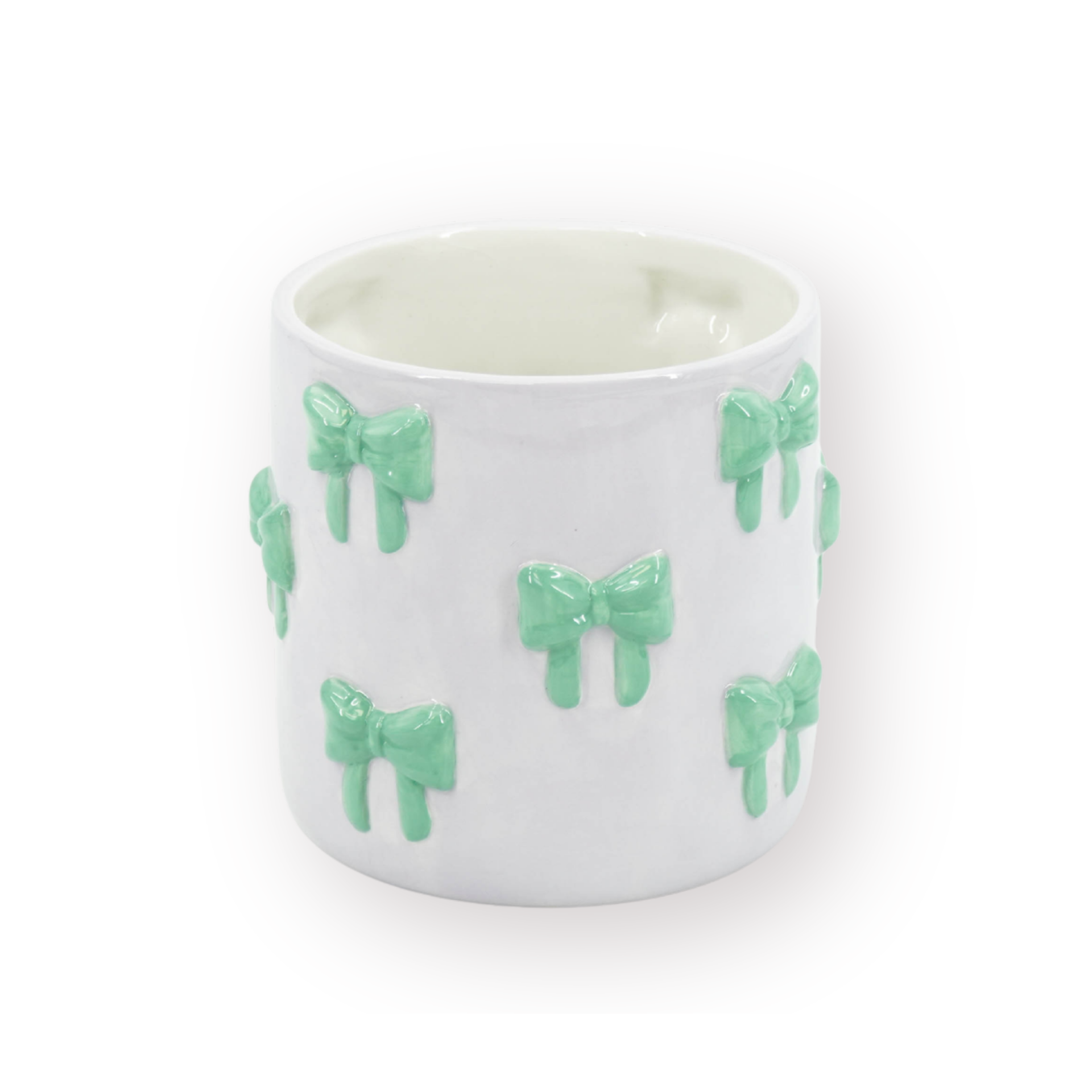 Pot - Planten Pot Strikjes - Dolomiet - Lila/ Groen - 15.5x15.5x16 cm