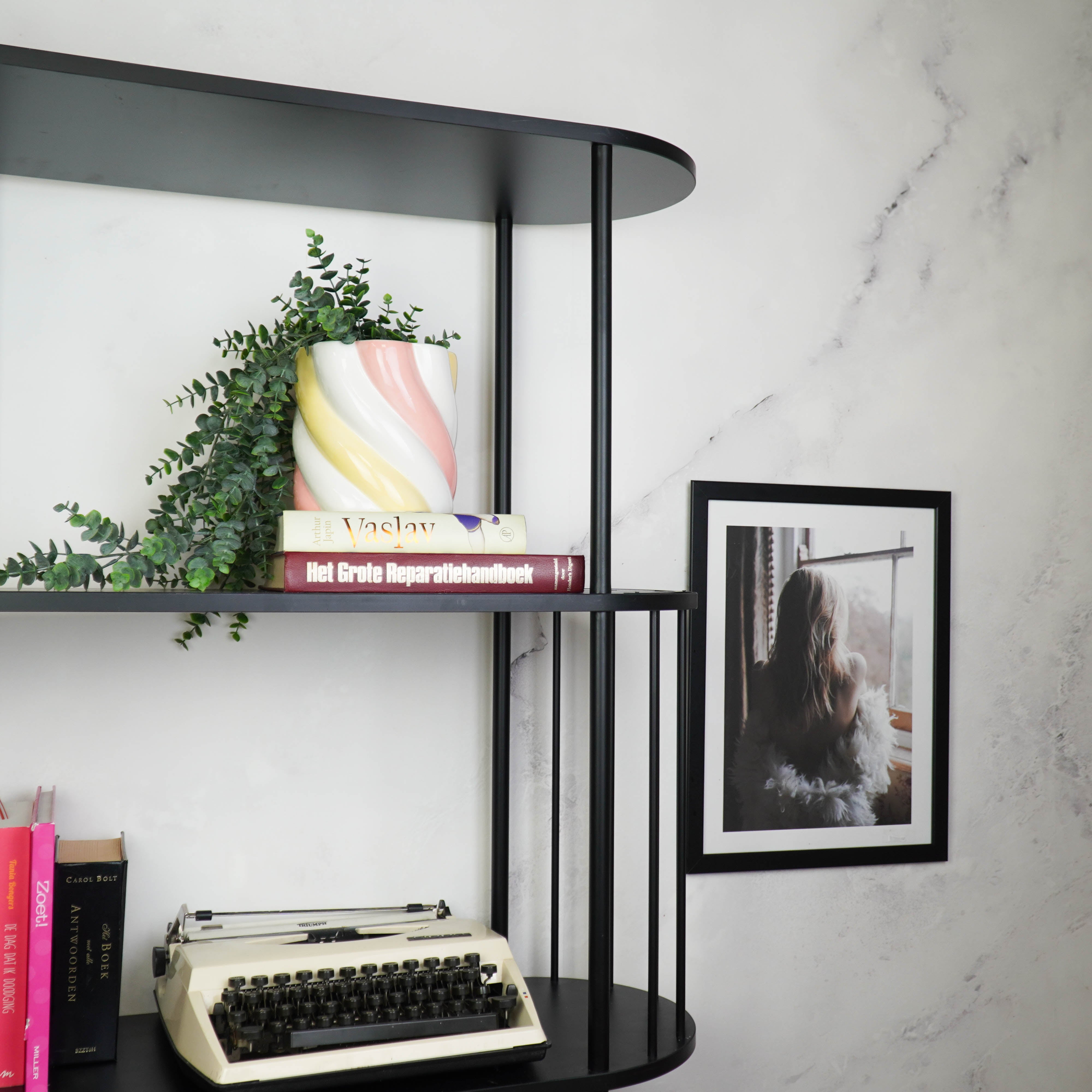 Pot - Planten Pot Kabelspek - Dolomiet - Roze/Wit / Geel - 15.5x15.5x16 cm