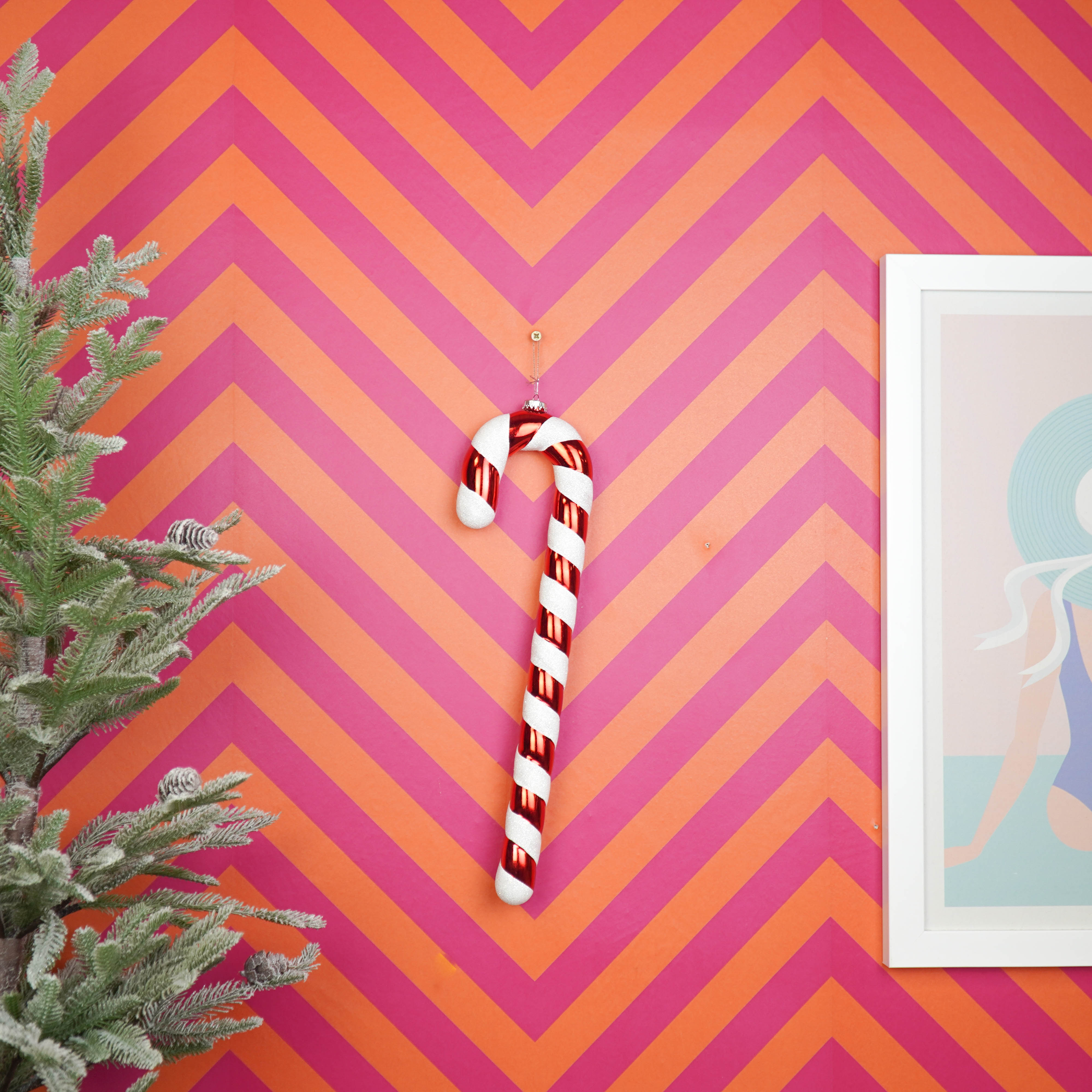 Kerstversiering - Zuurstok - Kunststof - Rood/ Wit - 11x3x42 cm