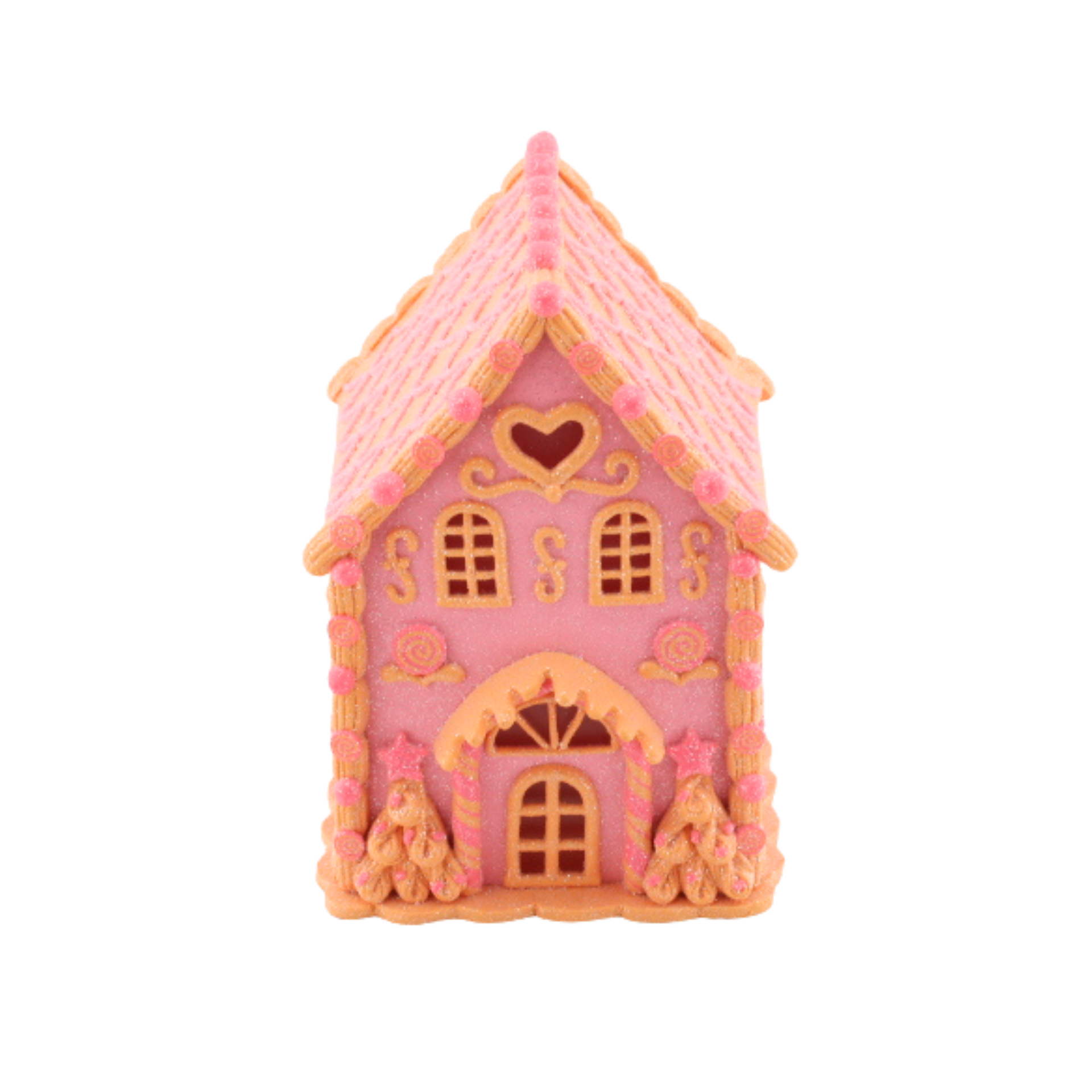 Kerst Decoratie - Led Lamp Snoephuis - Klei - Roze/Oranje - 13x18,5 cm