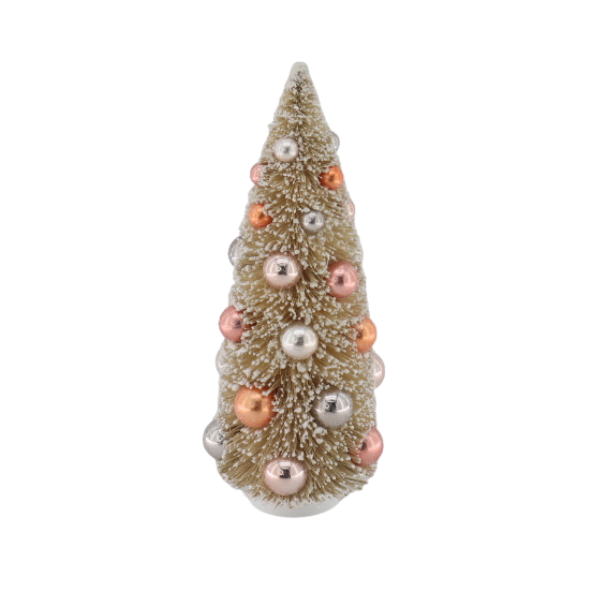 Kerst Decoratie - Kerstboom met gekleurde ballen - Sisal/ Kunststof - Taupe - 12x31 cm