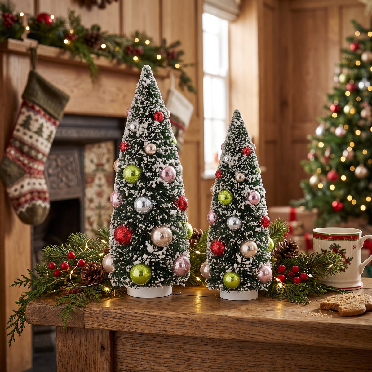 Kerst Decoratie - Kerstboom met gekleurde ballen - Kunststof - Groen/Multicolour - 12x12x31 cm