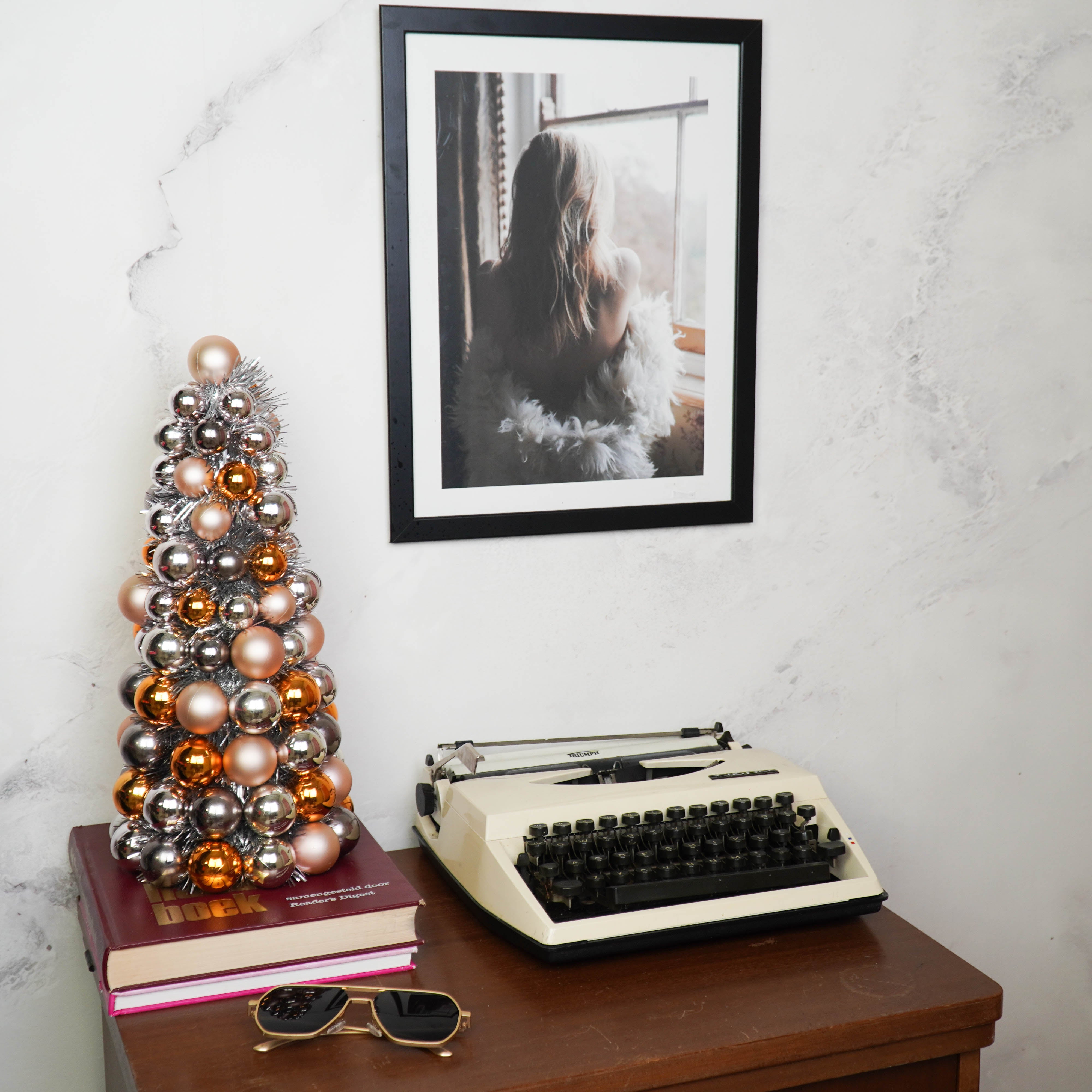 Kerst Decoratie - Kerstballen Kerstboom - Kunststof - Taupe/Oranje - 19x41 cm