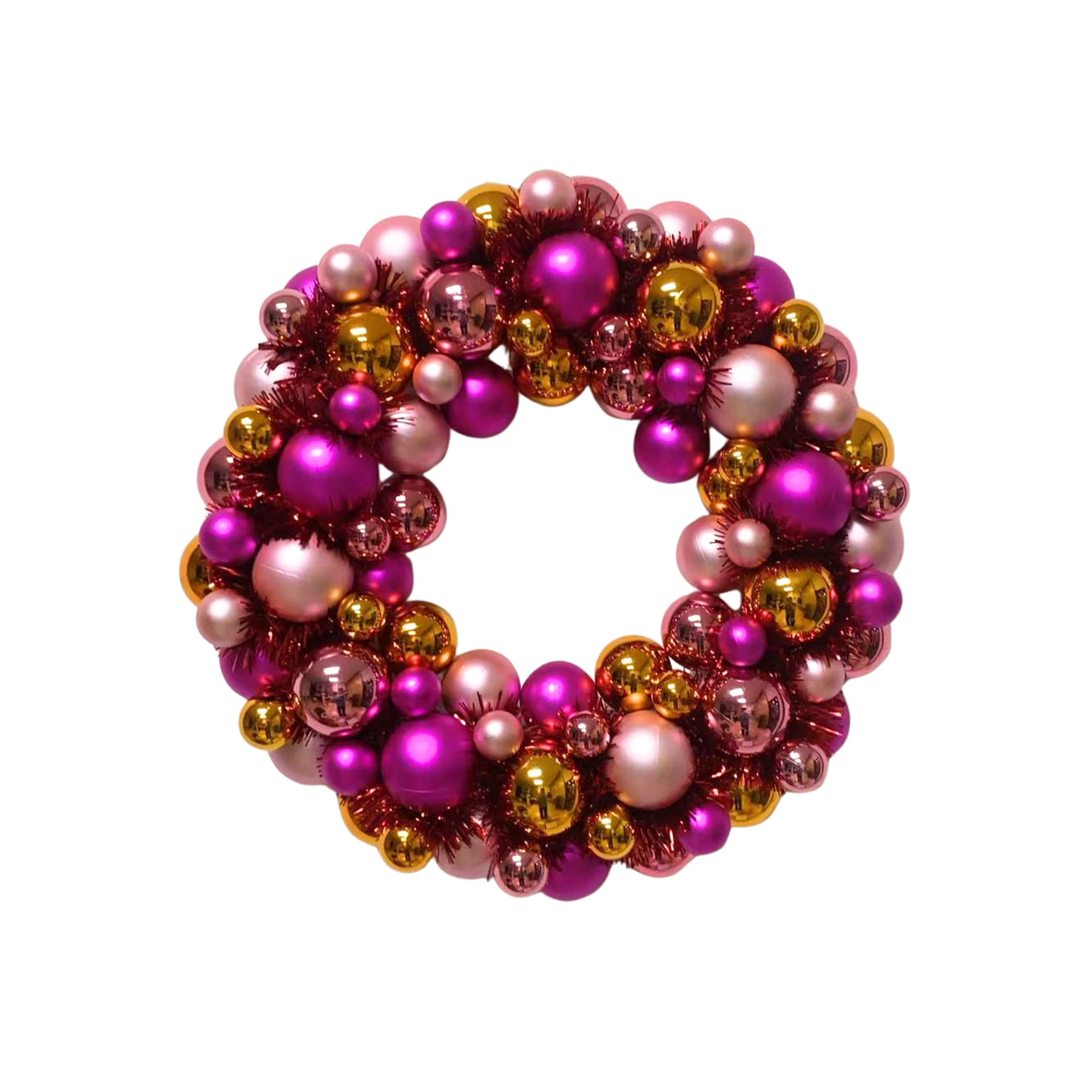 Kerstversiering - Kerst Krans Kerstballen - Kunststof - Roze/Oranje - 34x10 cm