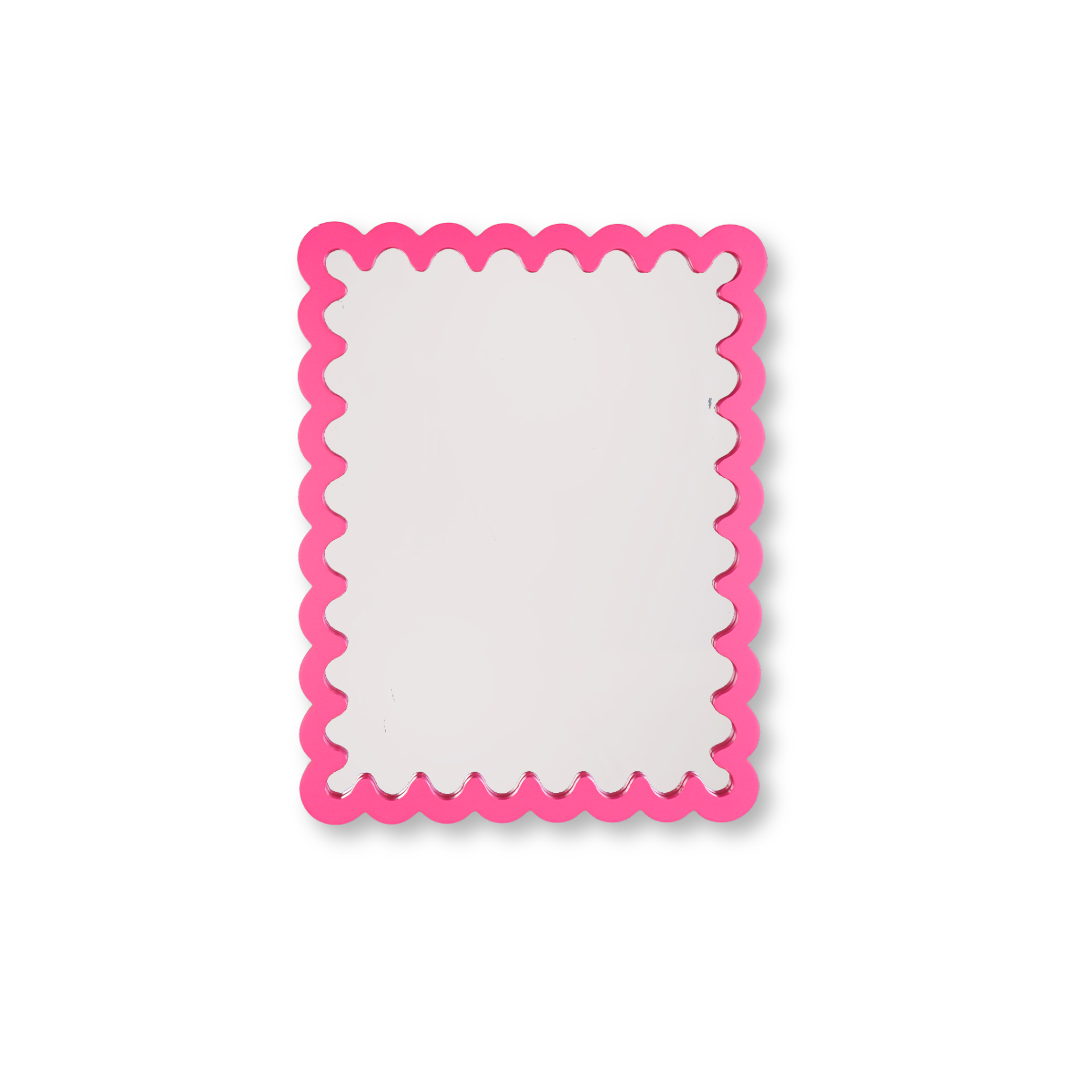 Spiegel - Wand Spiegel met Golvende Rand - MDF - Fluor Roze - 24x33x1.5cm