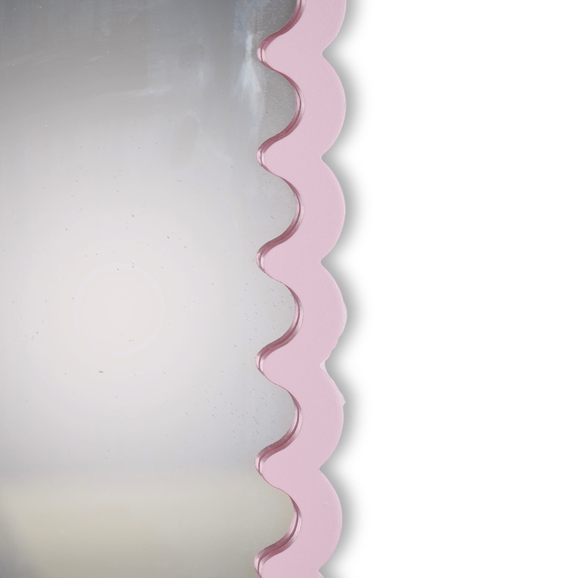 Spiegel - Wand Spiegel met Golvende Rand- MDF - Lichtroze- 33x43x1.5cm