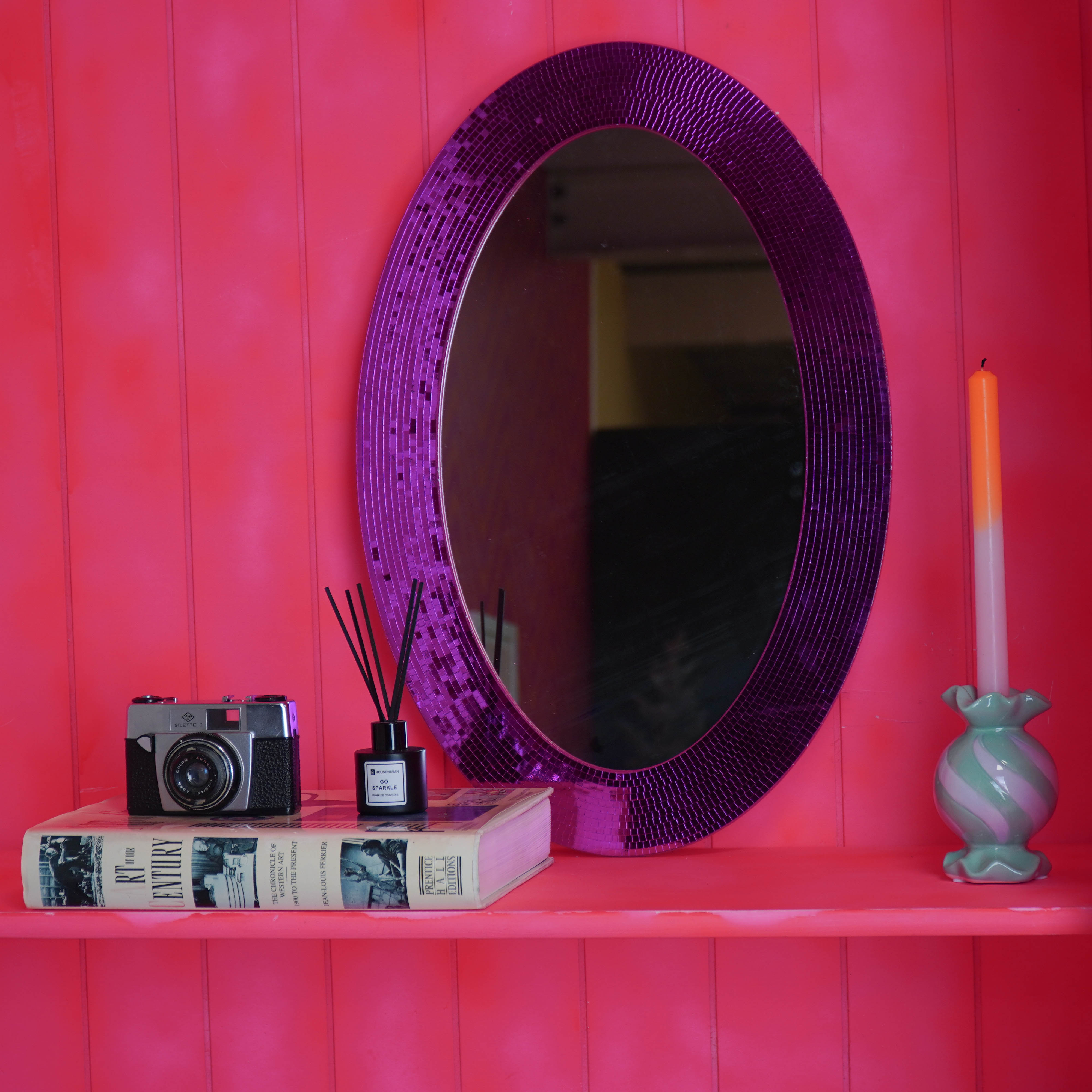 Spiegel - Wandspiegel Discosteentjes - Roze - 60x1x40cm