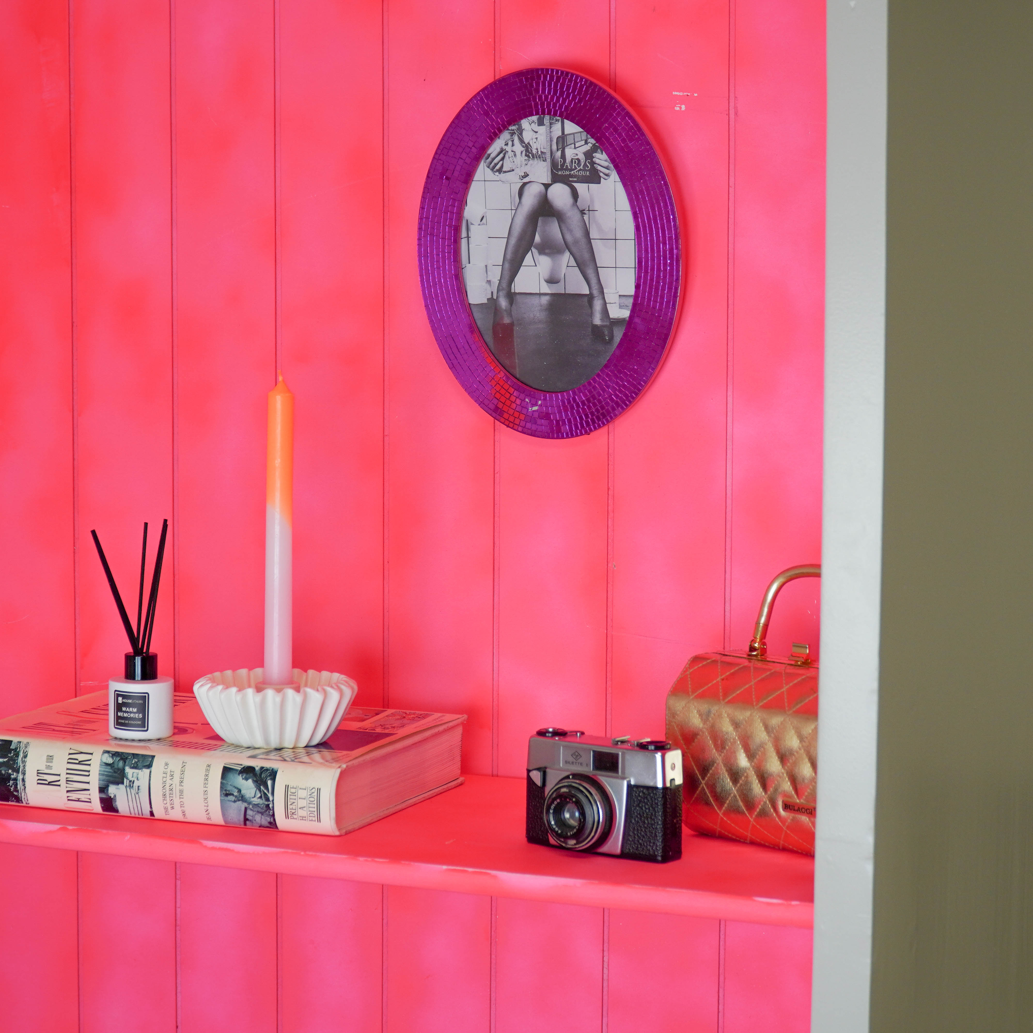 Fotolijst - Ovaal met Discosteentjes - Roze - 22.5x29x1.3cm