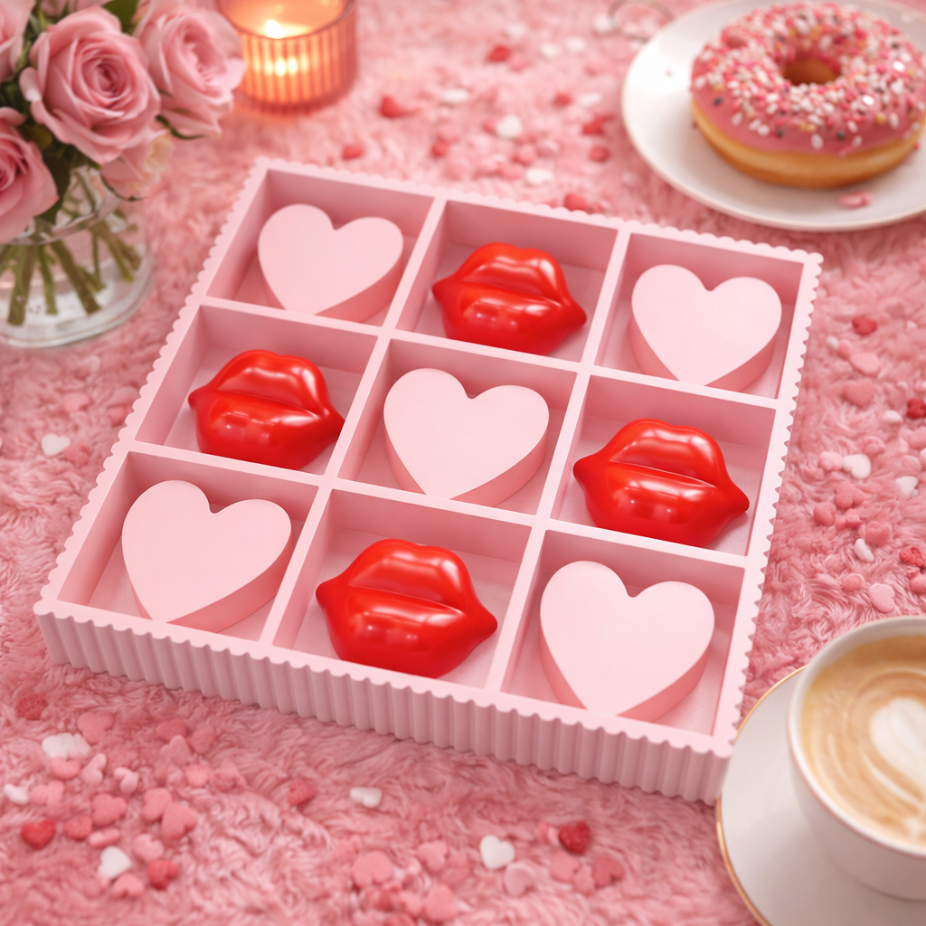 Decoratie Spel - Boter Kaas en Eieren Hart en Lip - Roze/ Rood - 33x33x5cm