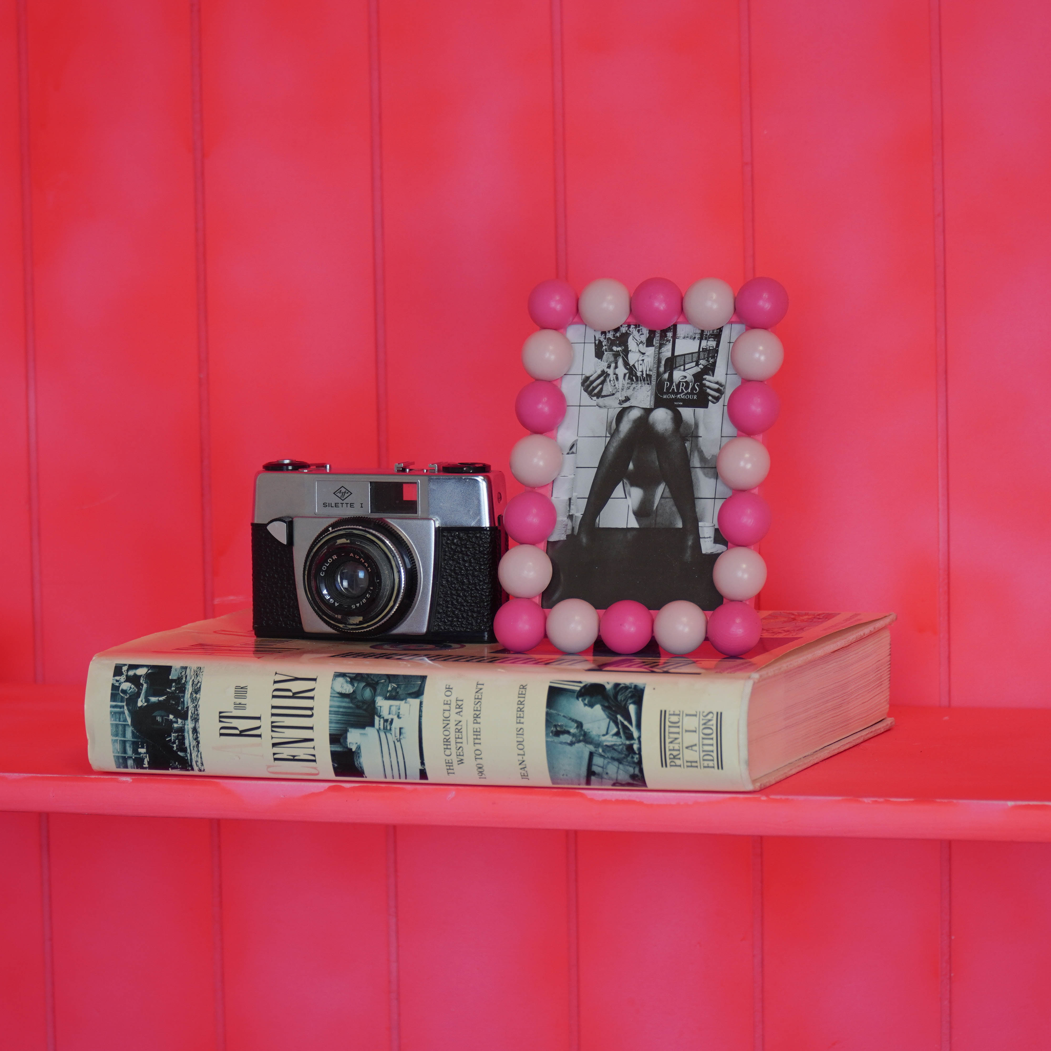 Fotolijst - Rechthoekig met Bolletjes Rand - MDF - Licht Roze/ Neon Roze - 18.5x13.5cm