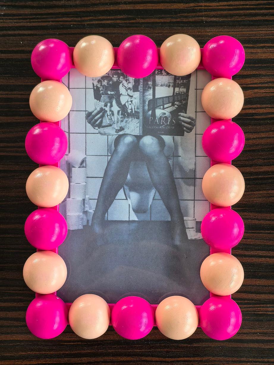 Fotolijst - Rechthoekig met Bolletjes Rand - MDF - Licht Roze/ Neon Roze - 18.5x13.5cm