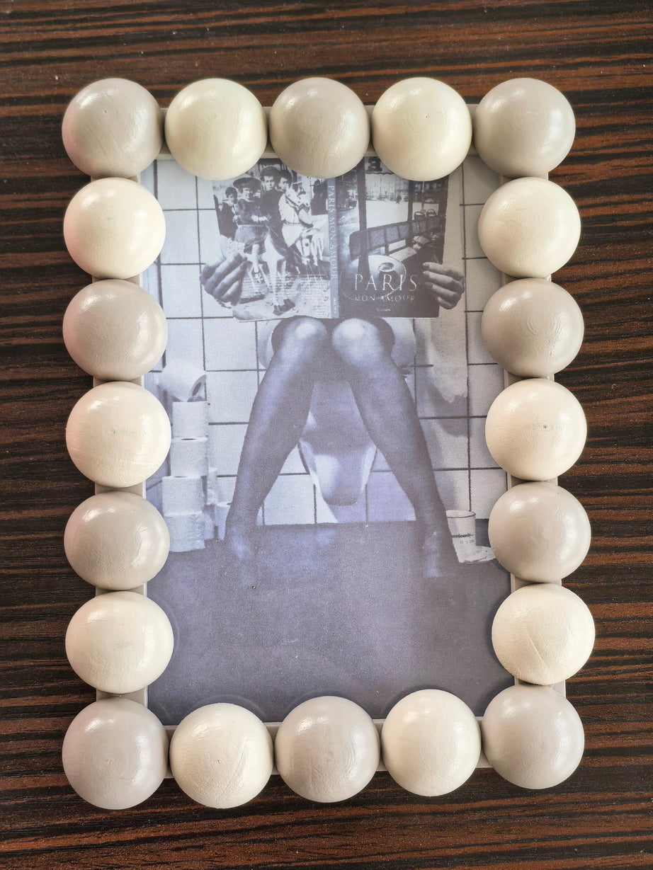 Fotolijst - Rechthoekig met Bolletjes Rand - MDF - Zand/ Taupe - 18.5x13.5cm