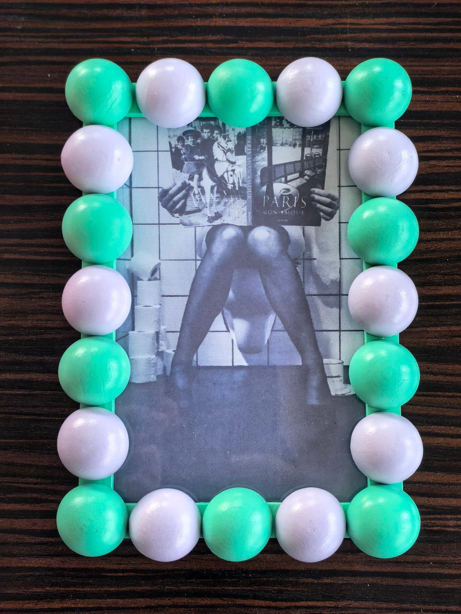 Fotolijst - Rechthoekig met Bolletjes Rand - MDF - Mint/ Lila - 18.5x13.5cm