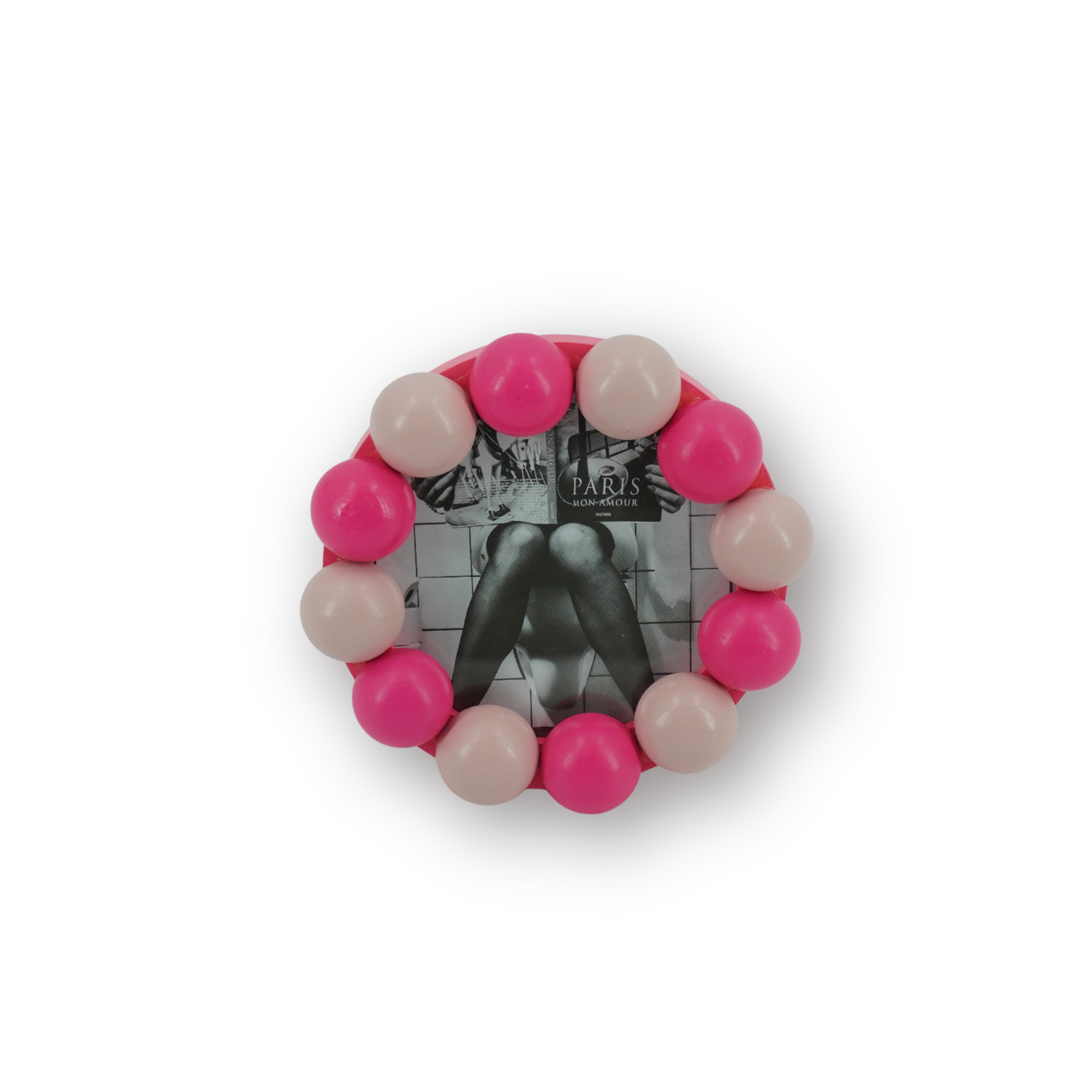 Fotolijst - Rond met Bolletjes Rand - MDF - Licht Roze/ Neon Roze - 14.5x14.5cm