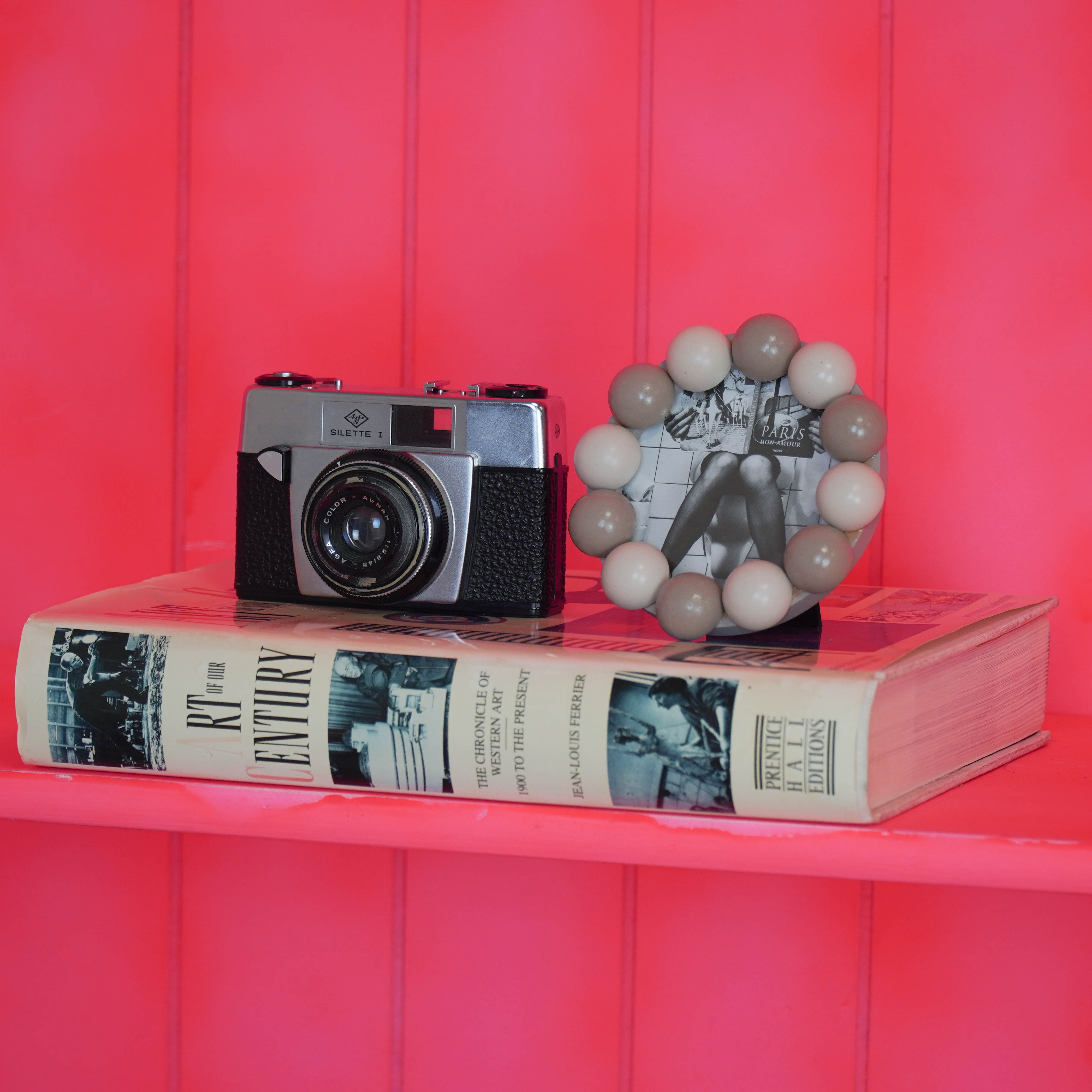 Fotolijst - Rond met Bolletjes Rand - MDF - Zand/ Taupe -14.5x14.5cm