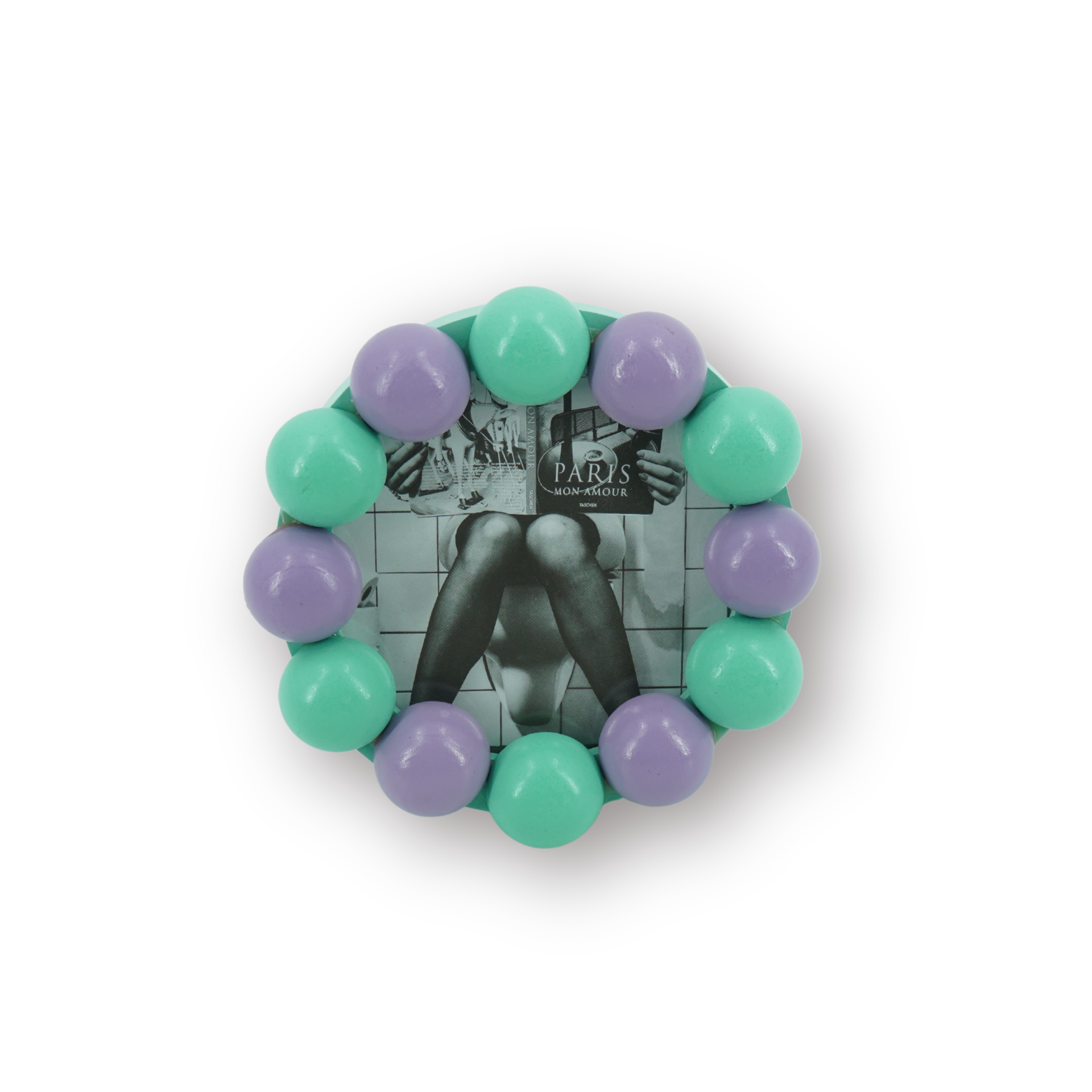 Fotolijst - Rond met Bolletjes Rand - MDF - Mint/ Lila - 14.5x14.5cm