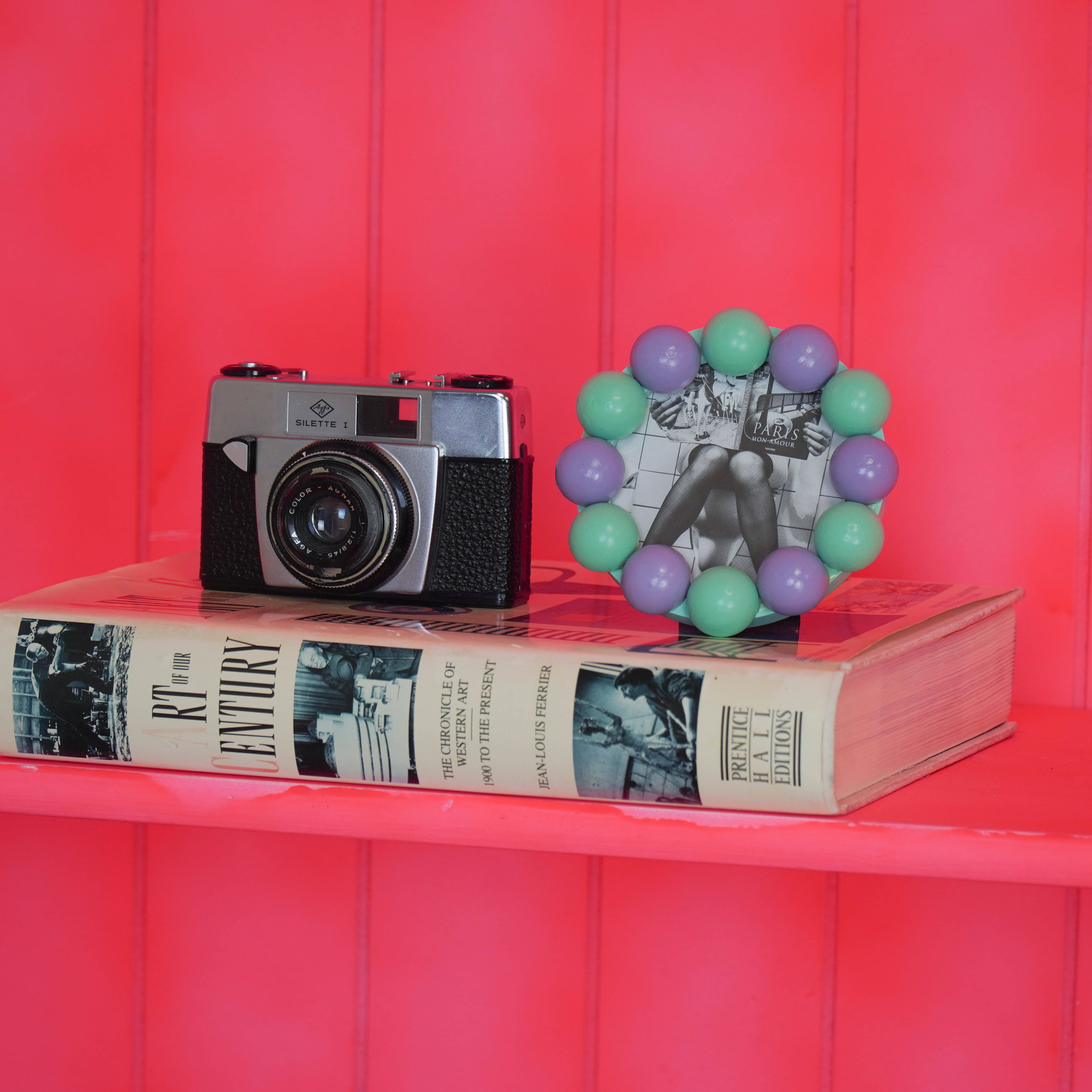 Fotolijst - Rond met Bolletjes Rand - MDF - Mint/ Lila - 14.5x14.5cm