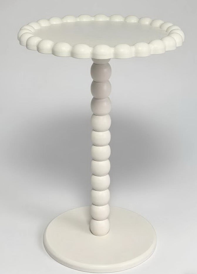 Bijzettafel- Ronde Bijzettafel met Bolletjes Rand en Poot - MDF - Zand - 38X55cm