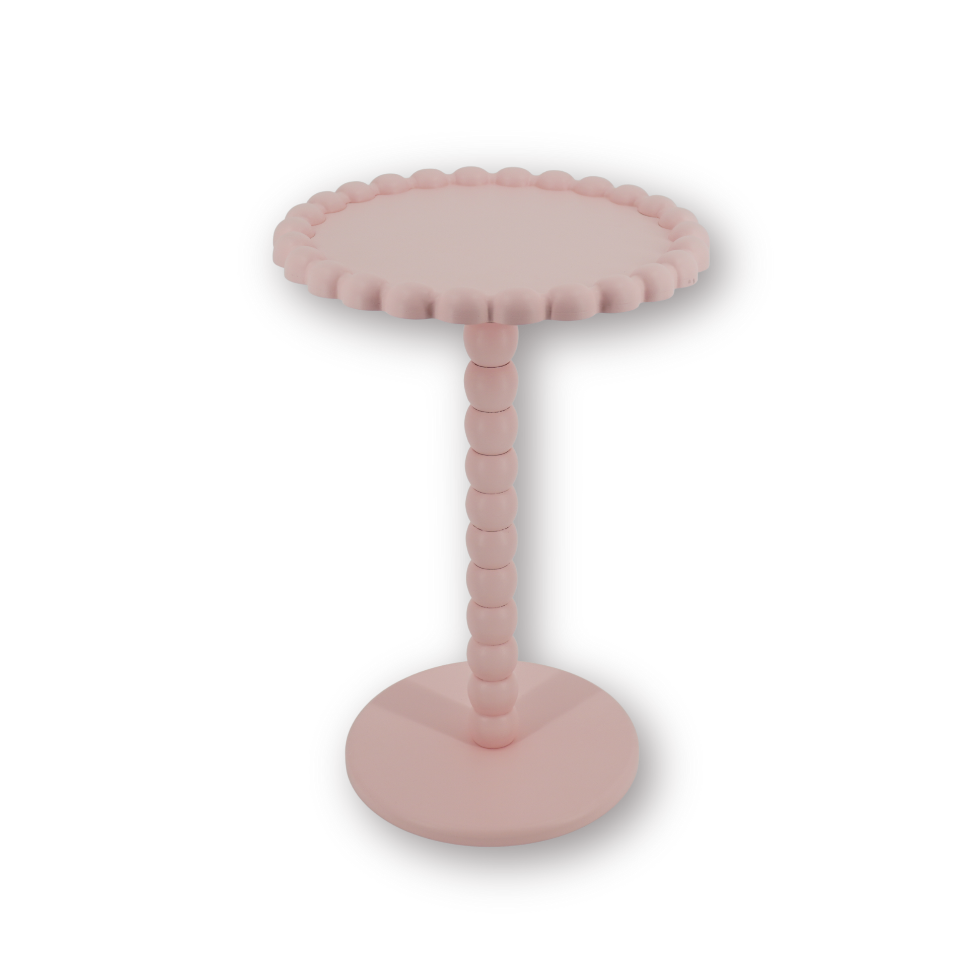 Bijzettafel- Ronde Bijzettafel met Bolletjes Rand en Poot - MDF - Lichtroze - 38X55cm