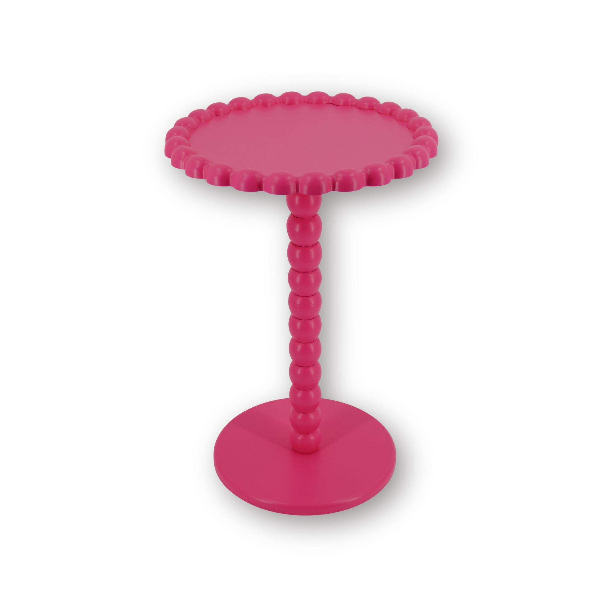 Bijzettafel- Ronde Bijzettafel met Bolletjes Rand en Poot - MDF - Fluor Roze - 38X55cm