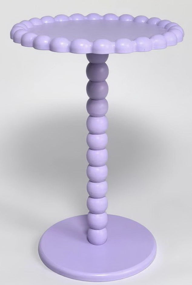 Bijzettafel- Ronde Bijzettafel met Bolletjes Rand en Poot - MDF - Lila - 38X55cm