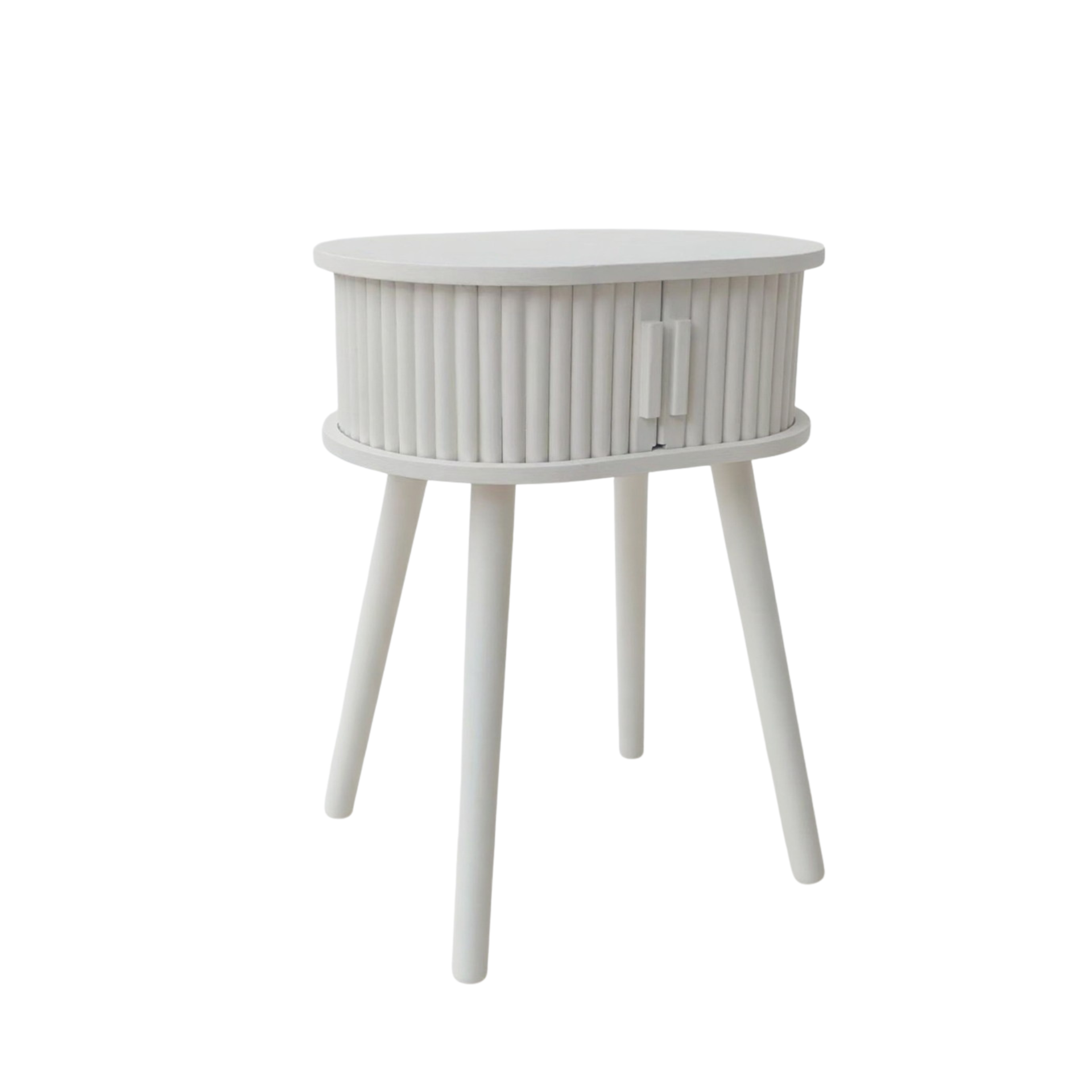 Bijzettafel - Nachtkastje met Schuifdeur van Latten - Zand - 40x30x53cm