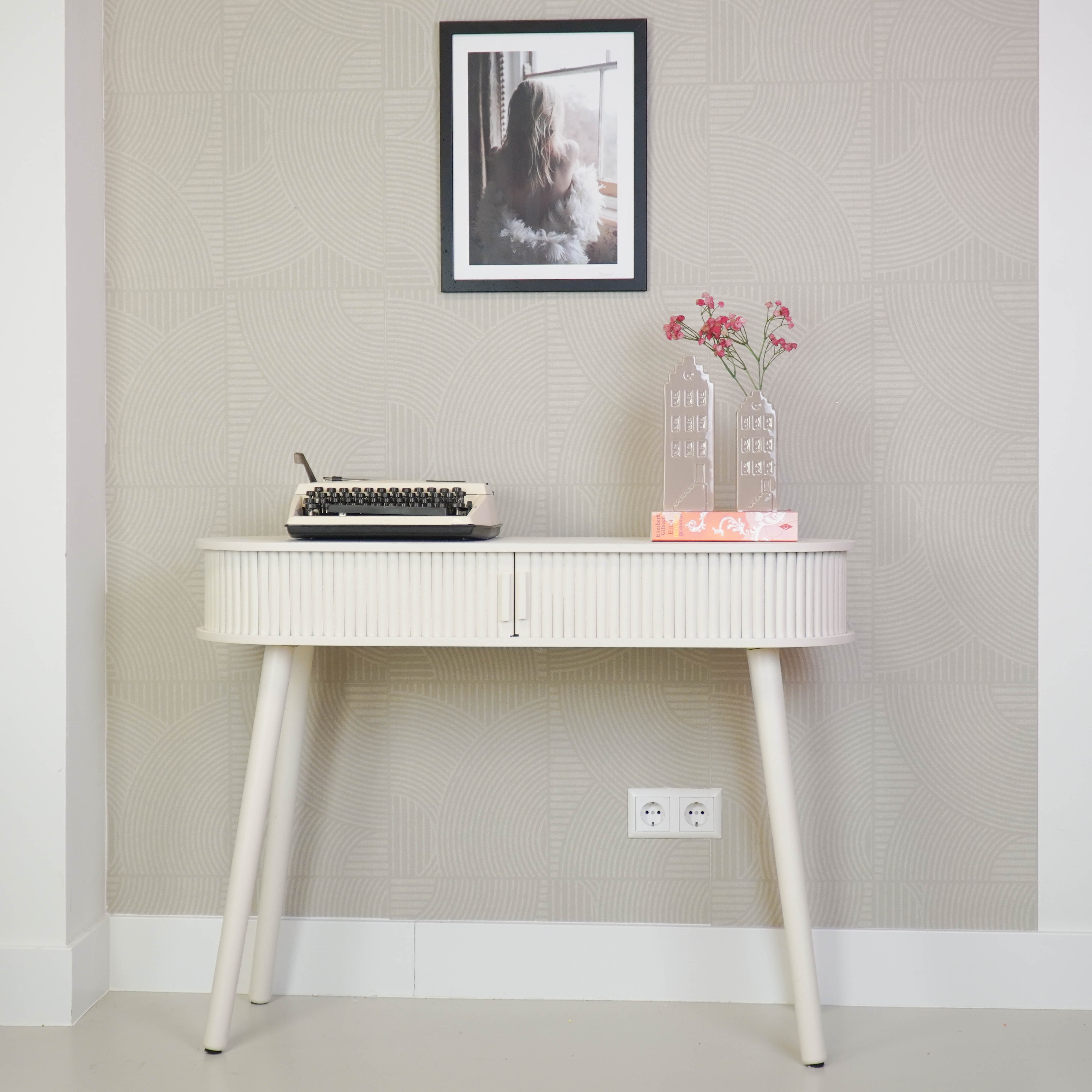 Dressoir - Met Schuifdeur van Latten - Zand/Beige - 100x33x76cm