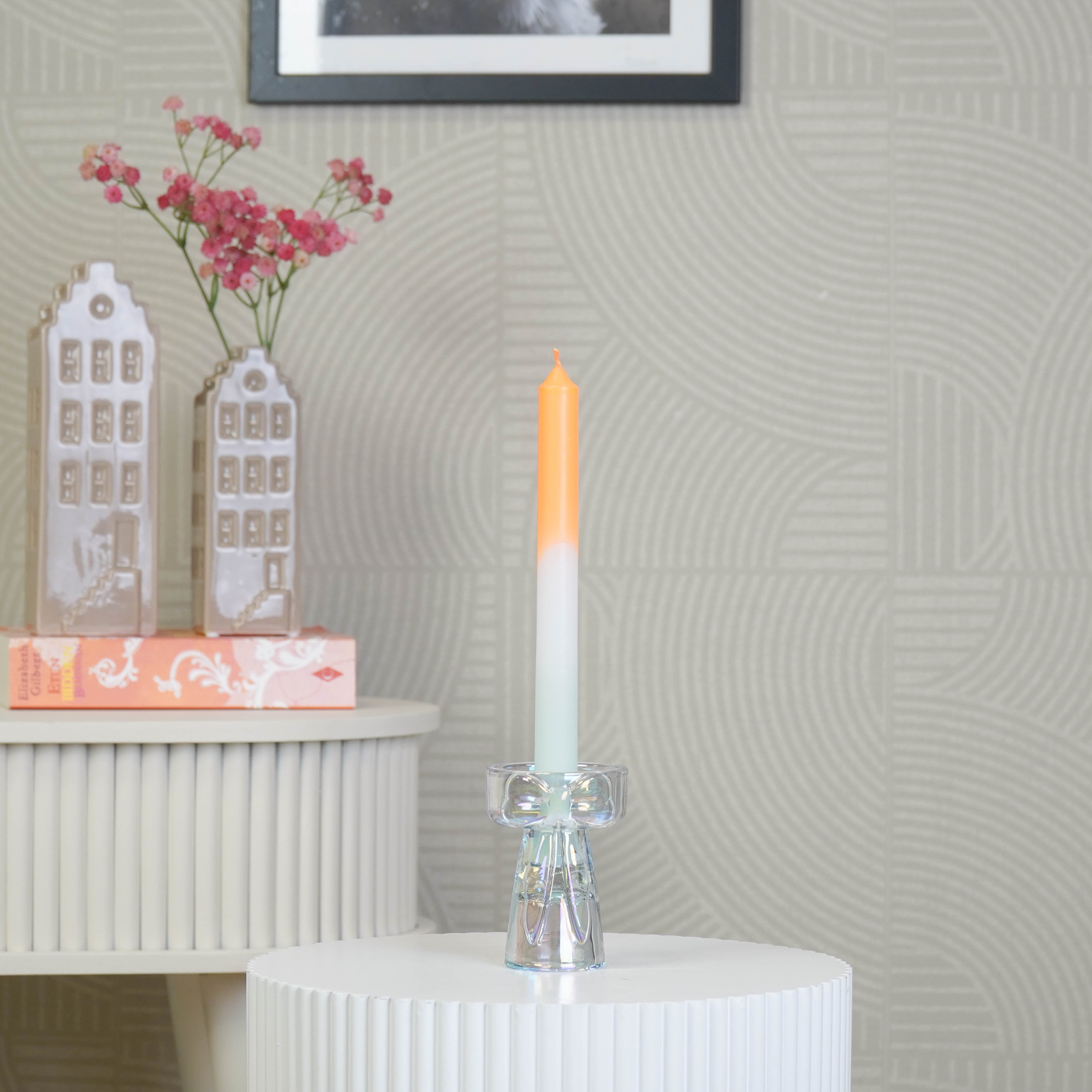 Kaarshouder - Kandelaar en Waxinelichthouder Strik - Glas - Iridescent - 7,5x9,5 cm