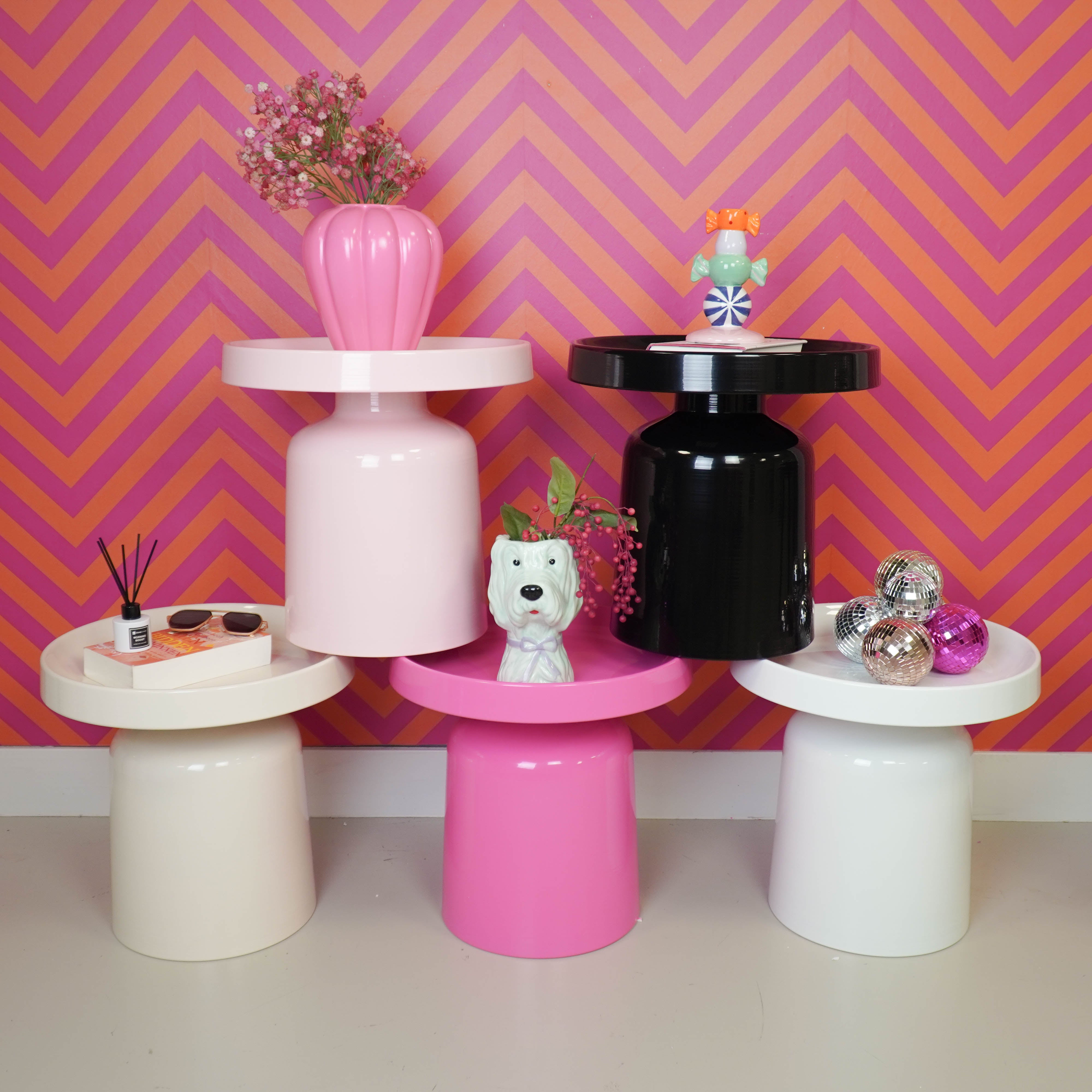 Bijzettafel - Pion - Neon Roze - Metaal - 43x42cm