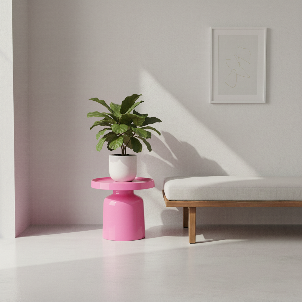 Bijzettafel - Pion - Neon Roze - Metaal - 43x42cm