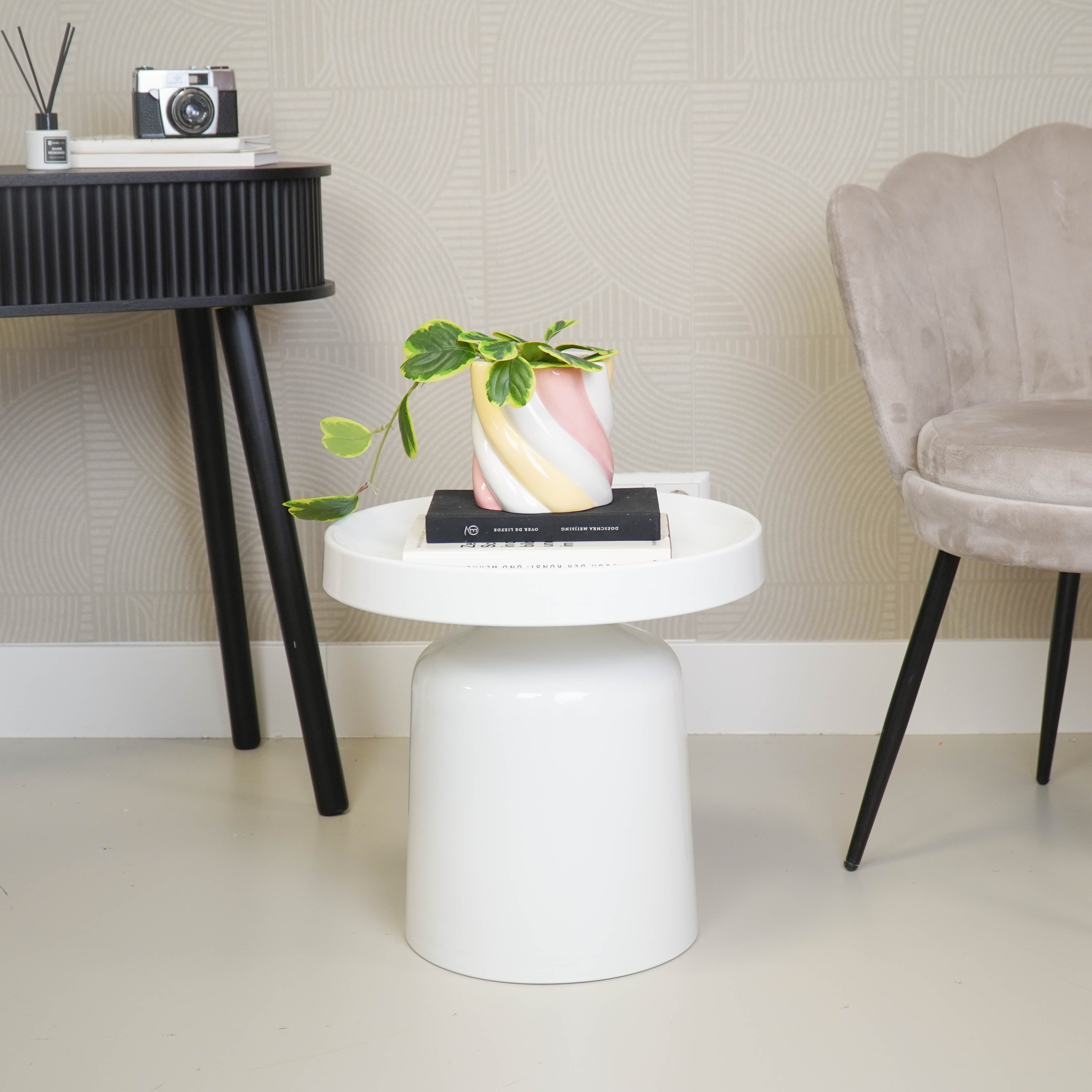 Bijzettafel - Pion - Wit - Metaal - 43x42cm