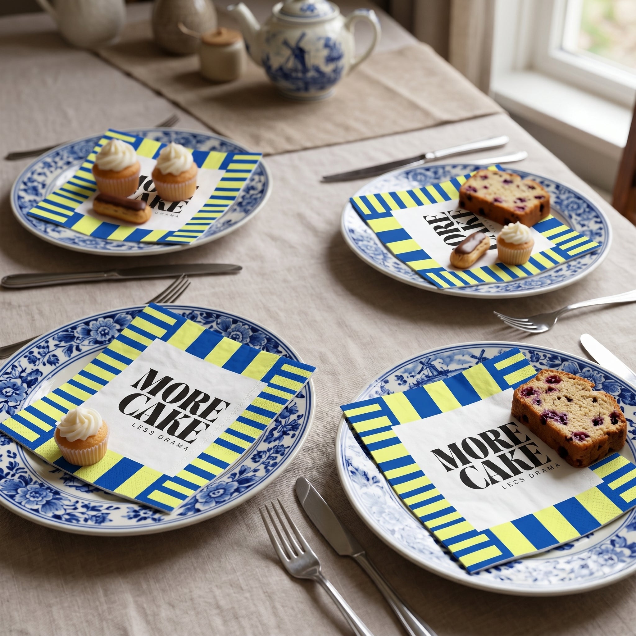 Papieren Servetten - "More Cake" - Blauw/Groen - 3-Laags - FSC - 33x33 cm - 20 Stuks