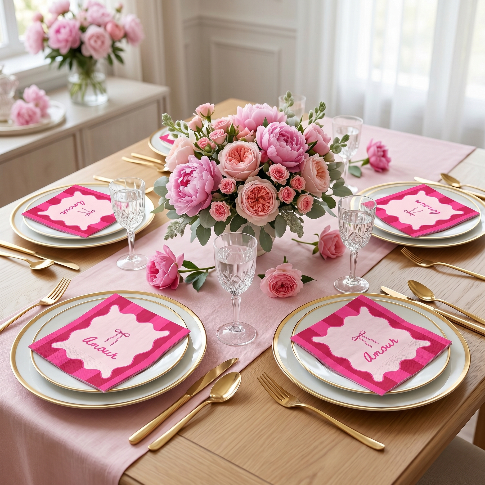 Papieren Servetten - "Amour" - Rood/Roze - 3-Laags - FSC - 33x33 cm - 20 Stuks