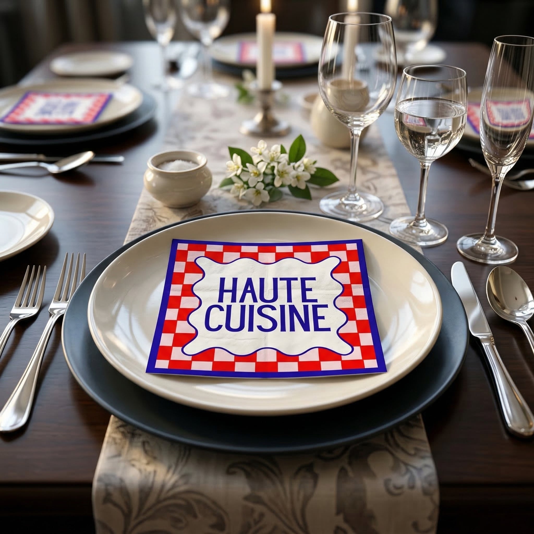 Papieren Servetten - "Haute Cuisine" - Rood/Blauw/Lichtroze - 3-Laags - FSC - 33x33 cm - 20 Stuks