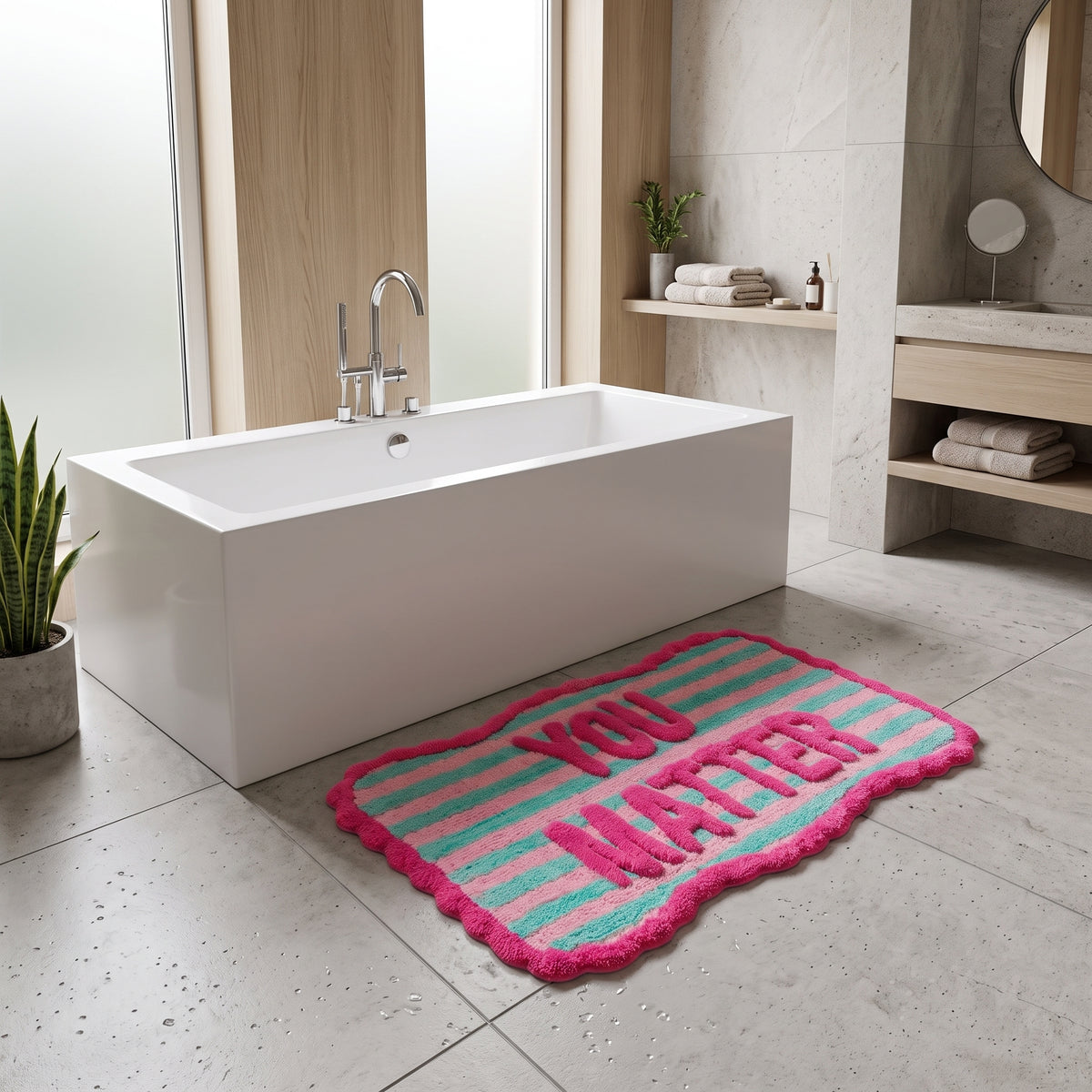 Badmat - You Matter - Katoen/ Polyester - Roze/ Mint- 80x50x1 cm