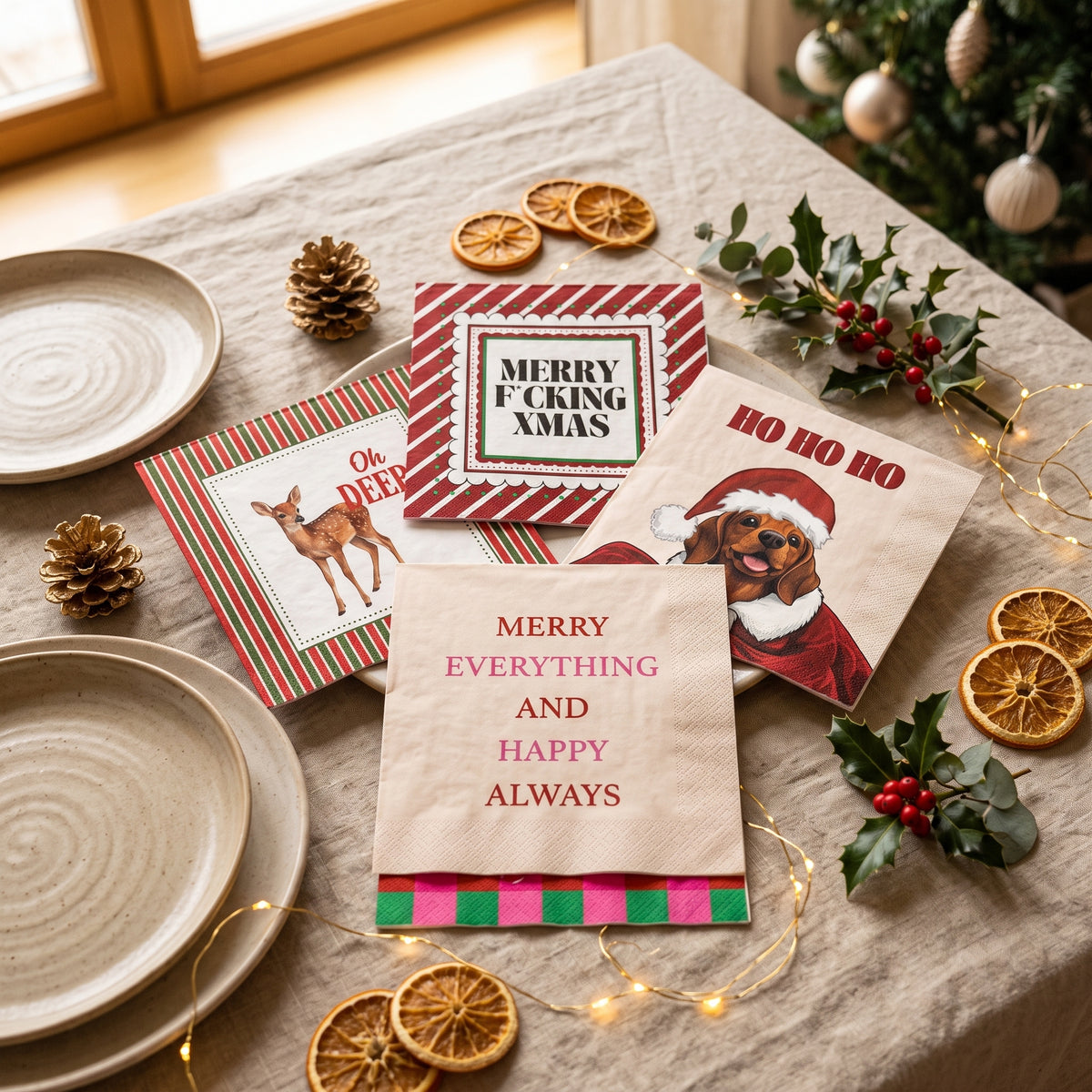 Housevitamin Kerstservetten Set – 5 Designs – 3-Laags – 20 Stuks per Pak – Papieren Servetten Kerst