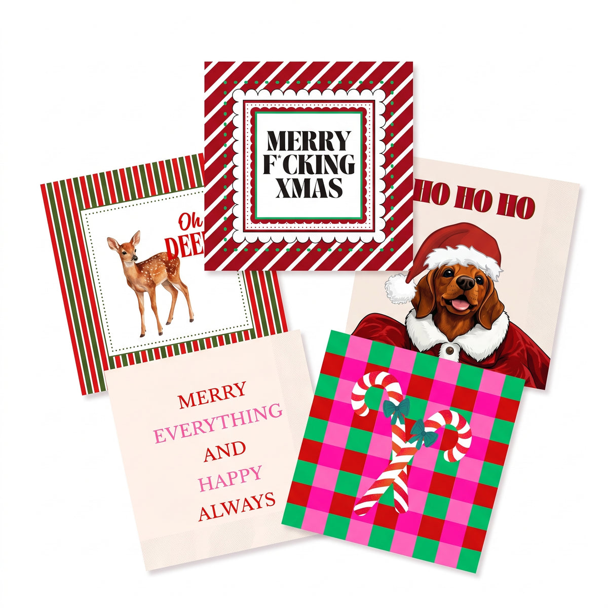 Papieren Servetten - Kerst Servet "Merry Everything" - Rood/ Beige- 3-Laags - FSC - 33x33 cm - 20 Stuks