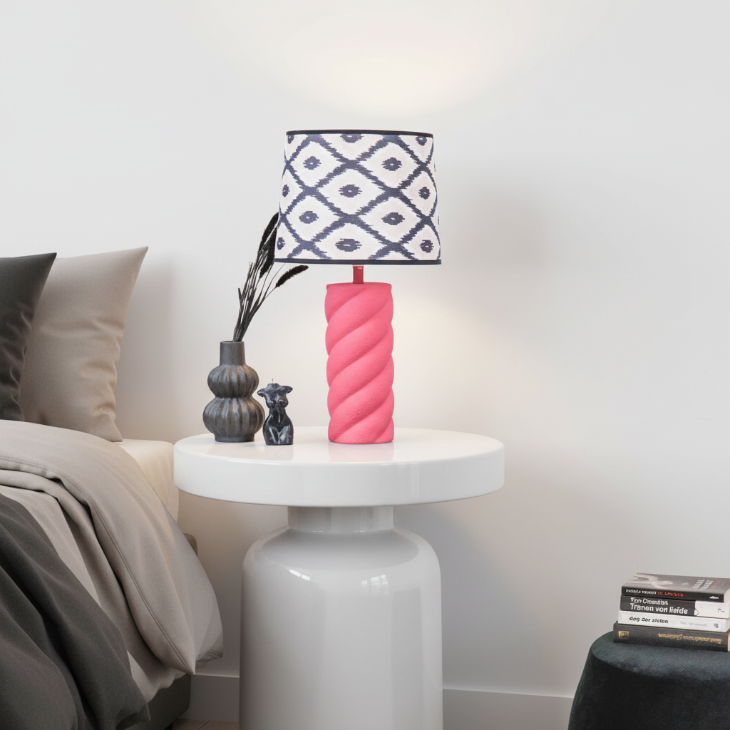 Tafellamp - Gedraaide Spek - Keramiek - Neon Roze - 12x12x28cm