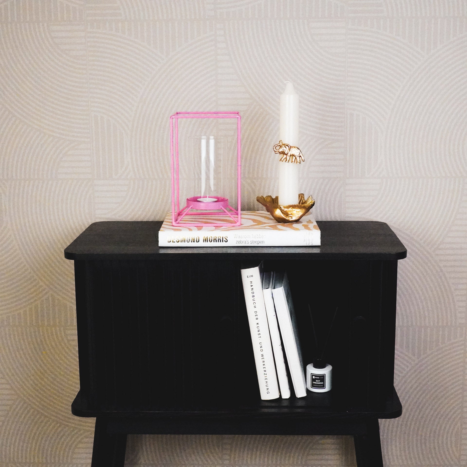 Windlicht - Metaal/Glas - Roze - 12,5x12,5x20cm