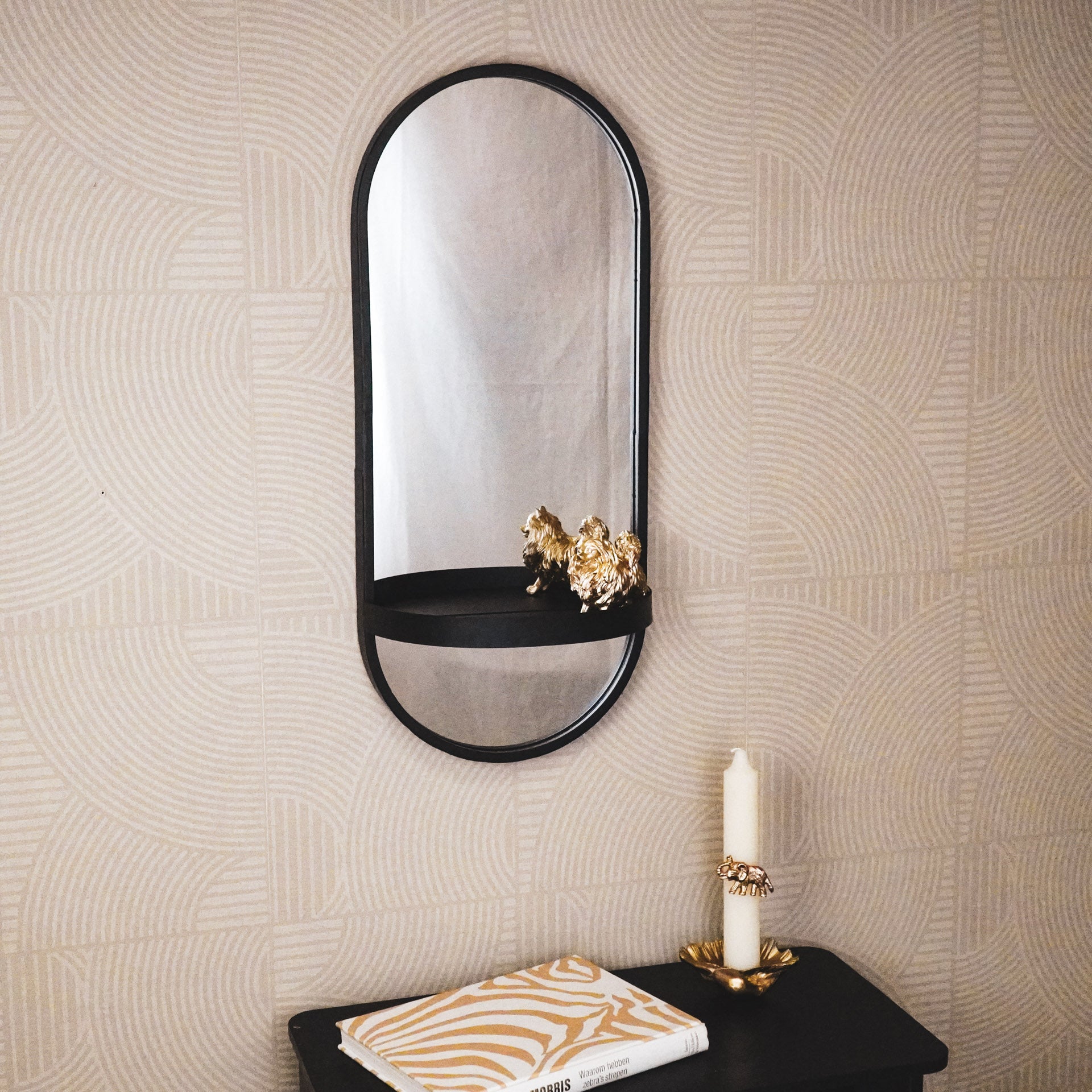 Spiegel - Wandspiegel Metaal - Zwart - met plank - 30x15x70cm